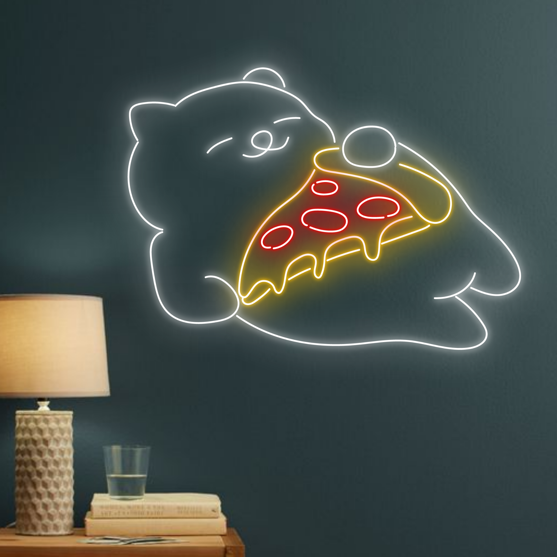 Bear Eat Pizza Neon Sign
