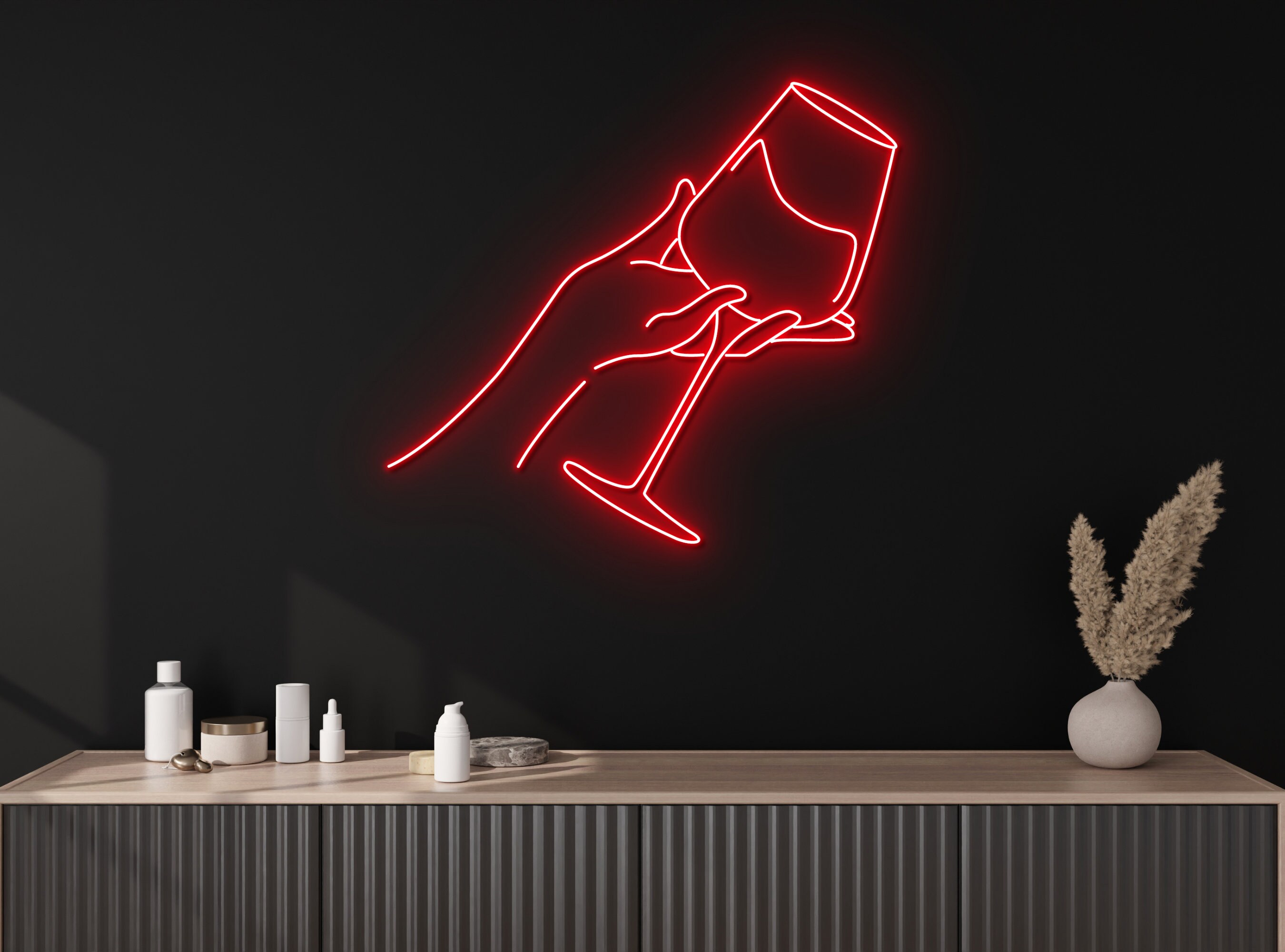 Woman Holds Champaign Glass Party Pub Neon Signs
