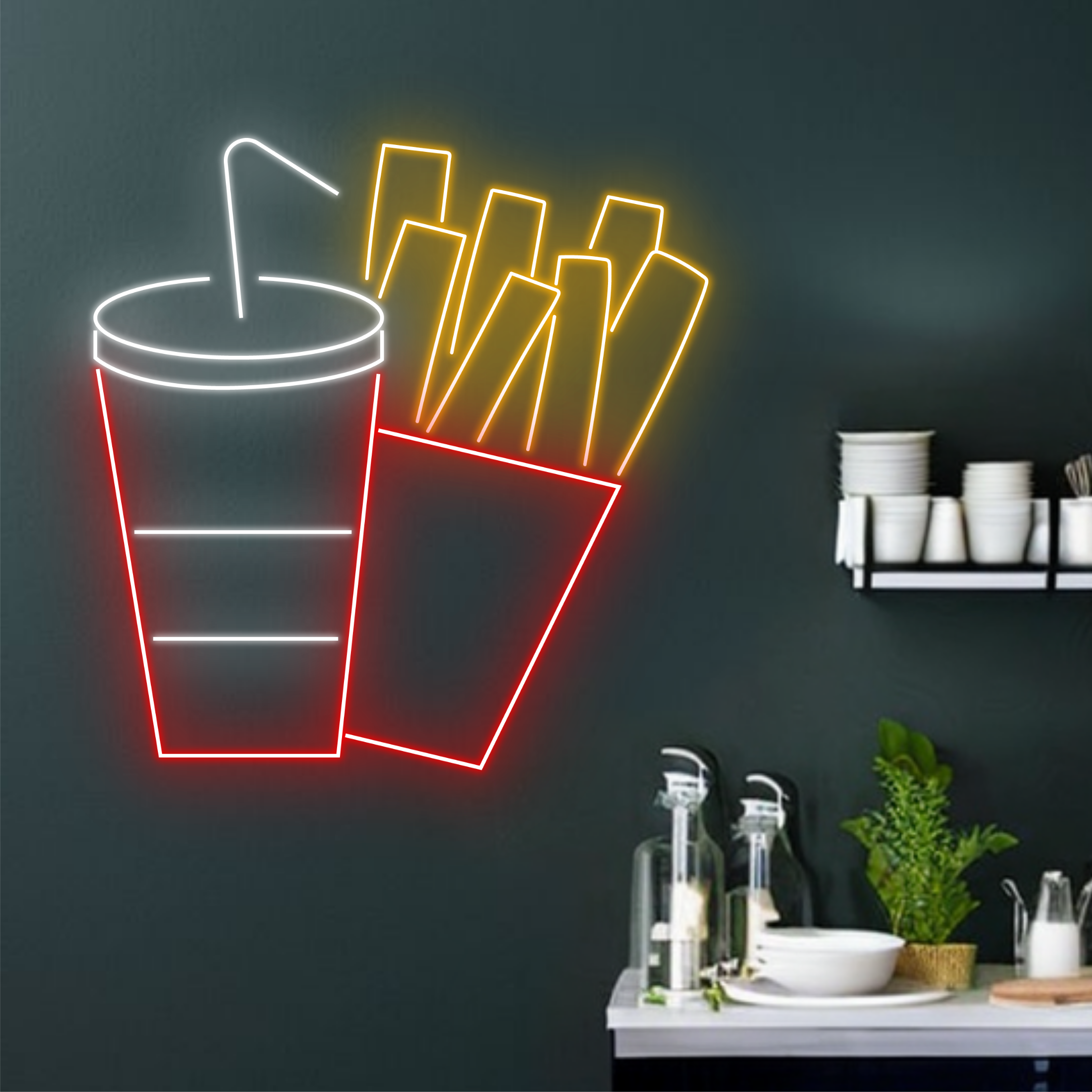 French Fries And Coke Neon Signs Fast Food Restaurant Decor