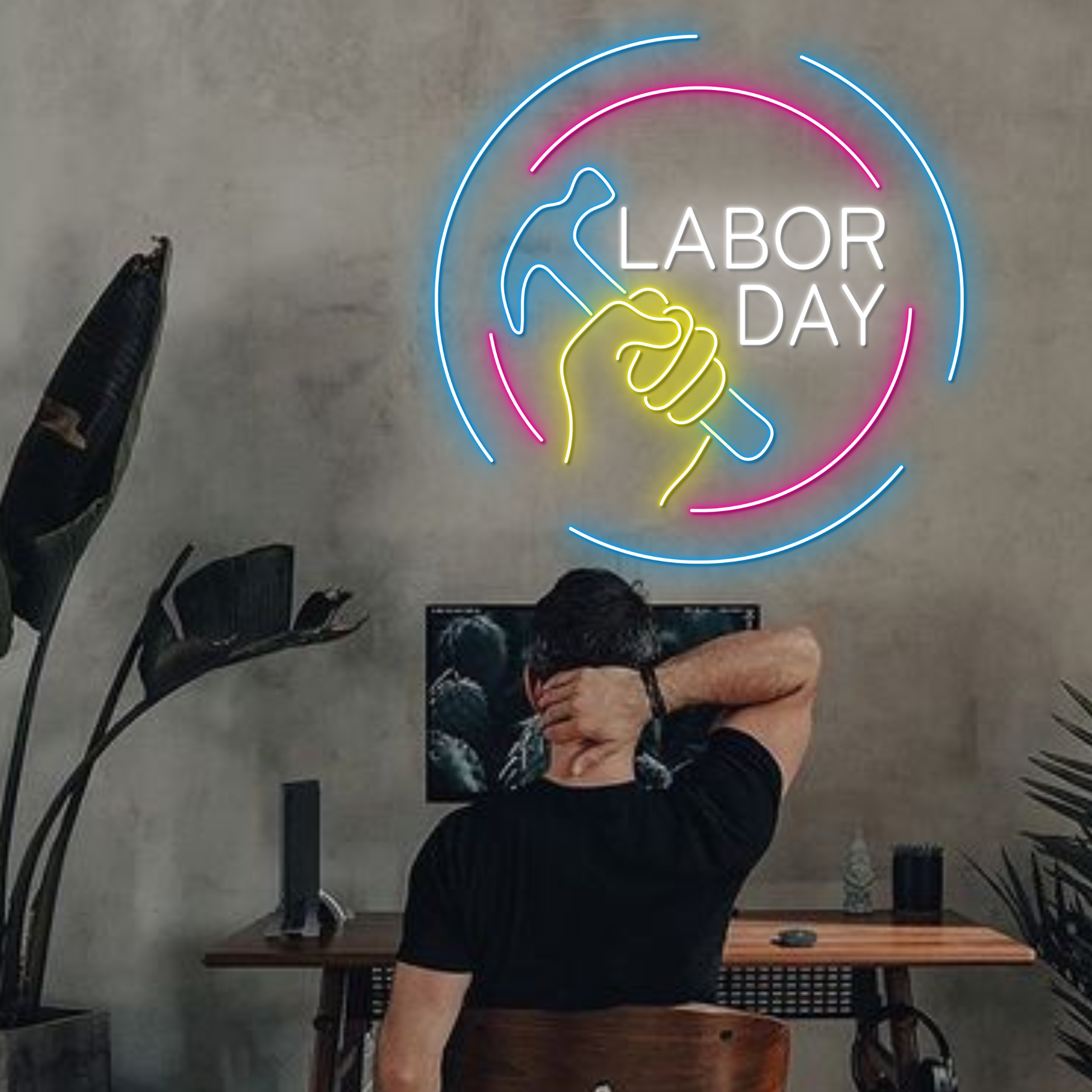 Labor Day Neon Sign Office Wall Art Decor