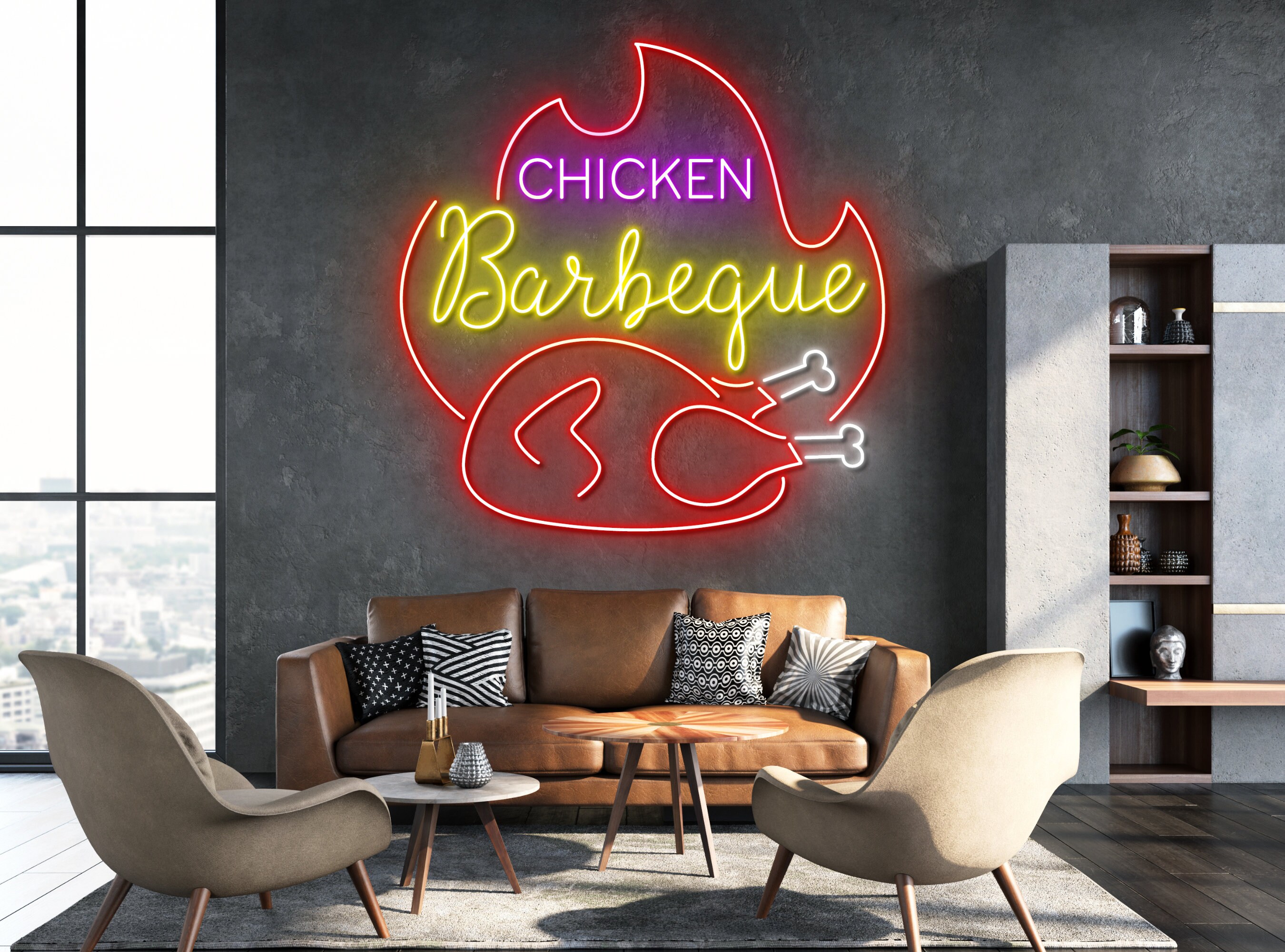 Chicken BBQ Restaurant Neon Sign
