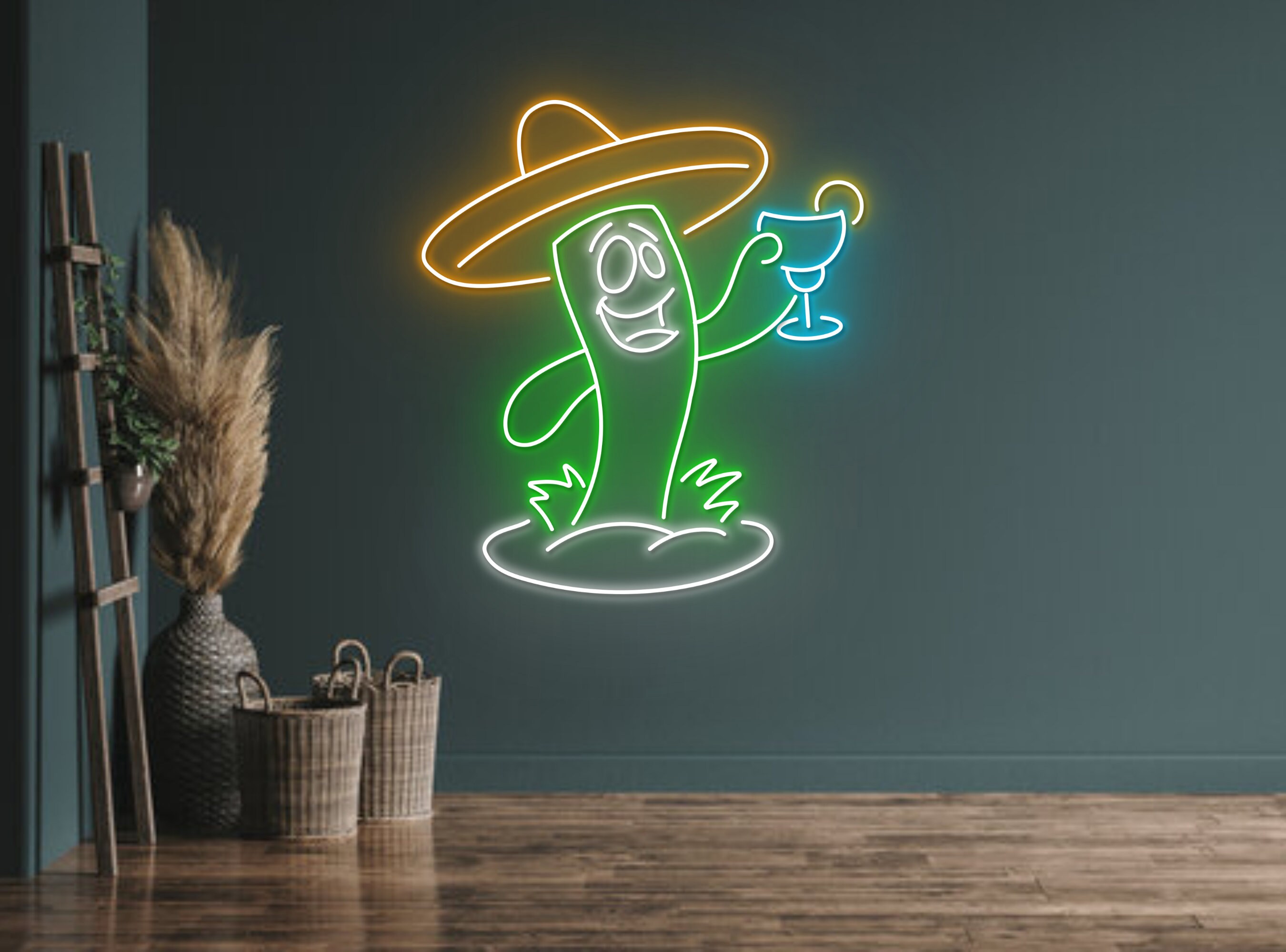 Cactus Desert Sombrero Drink Cocktail Neon Sign