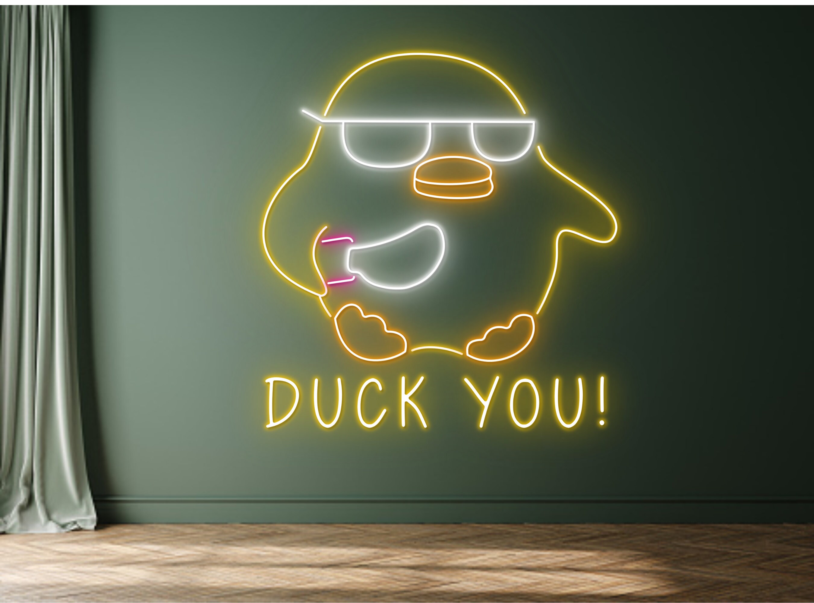 Duck You Cute Duck Holding Knife Neon Sign