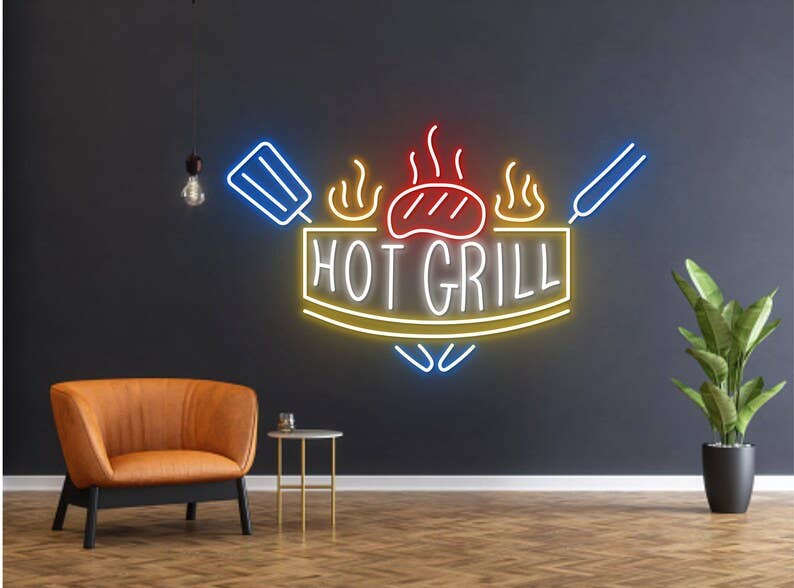 Hot Grill BBQ Restaurant Neon Sign