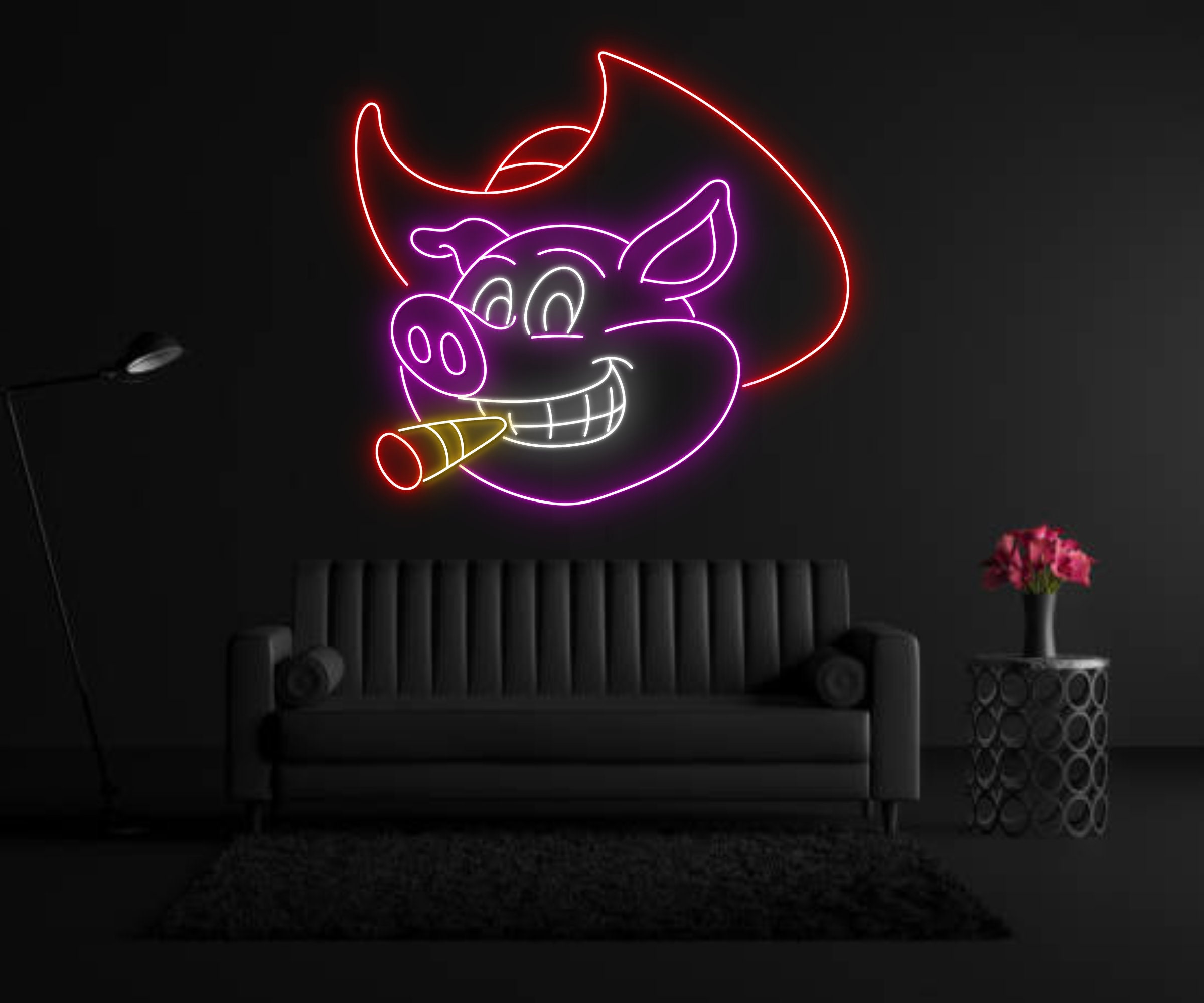 Cute Pig Smoking Neon Sign