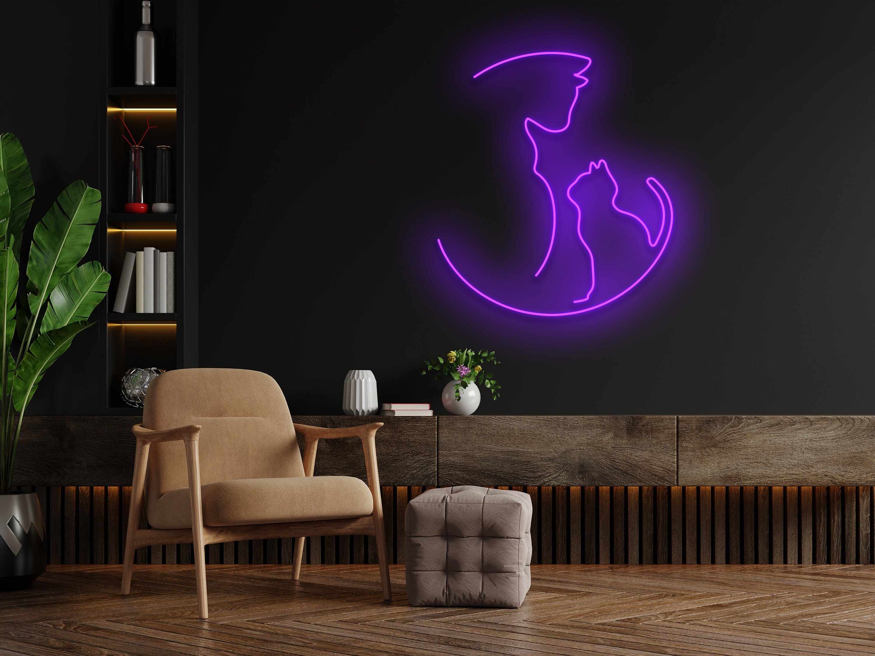 Cat Mom Line Art Neon Sign Wall Decor