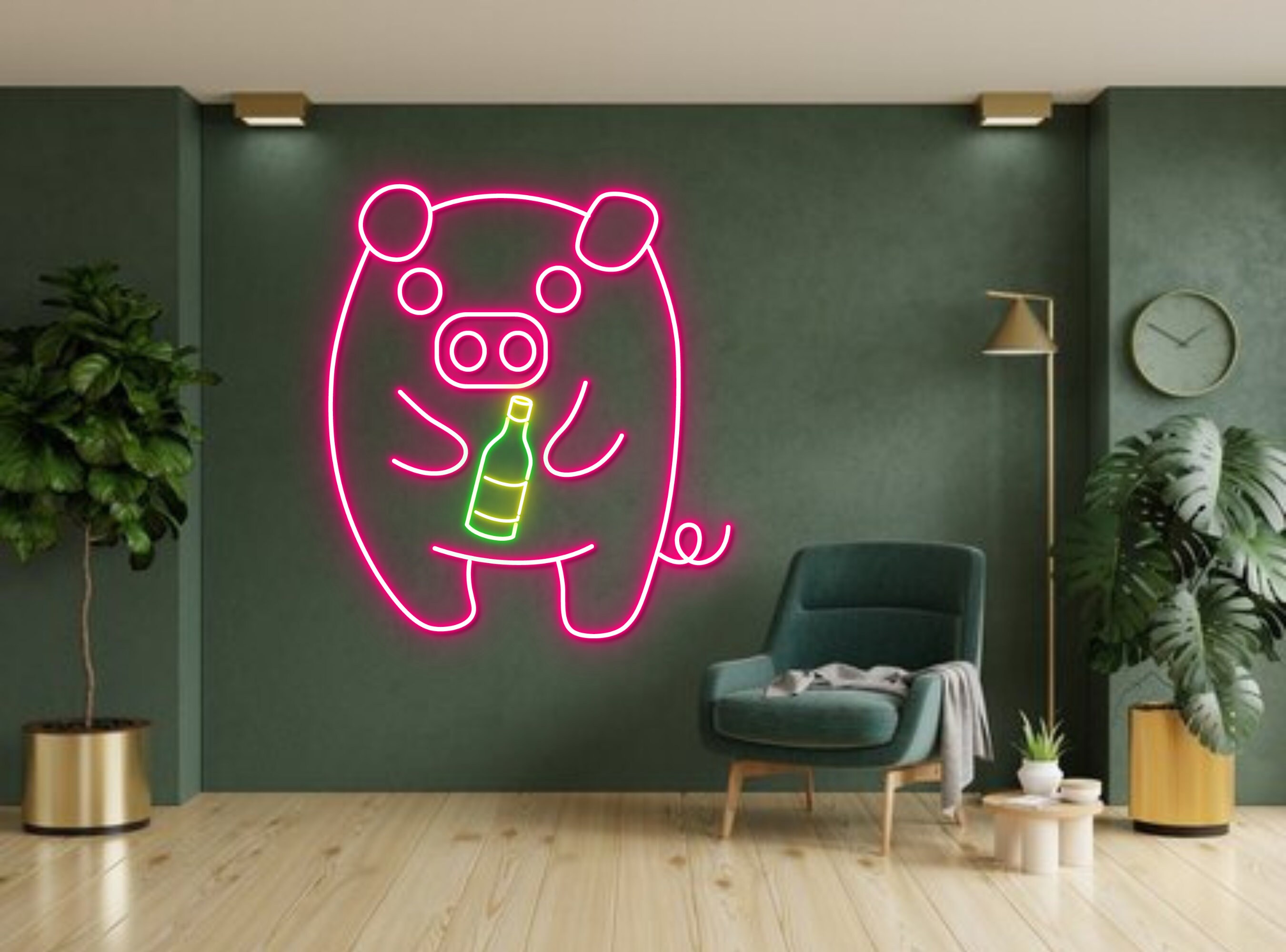 Pig Hold Beer Bottle Neon Sign