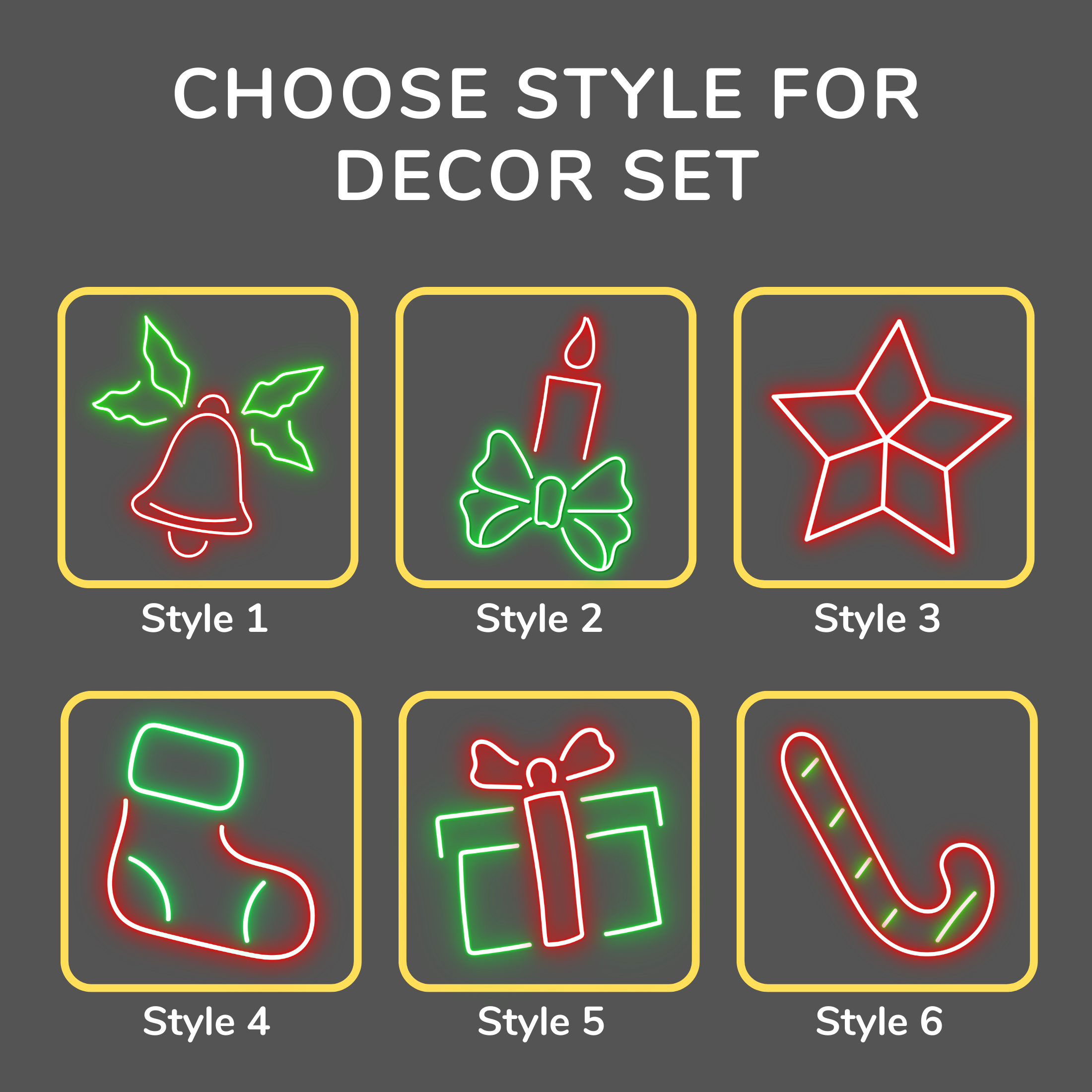 Christmas Candy Cane Neon Sign Noel Decor Set Green Red