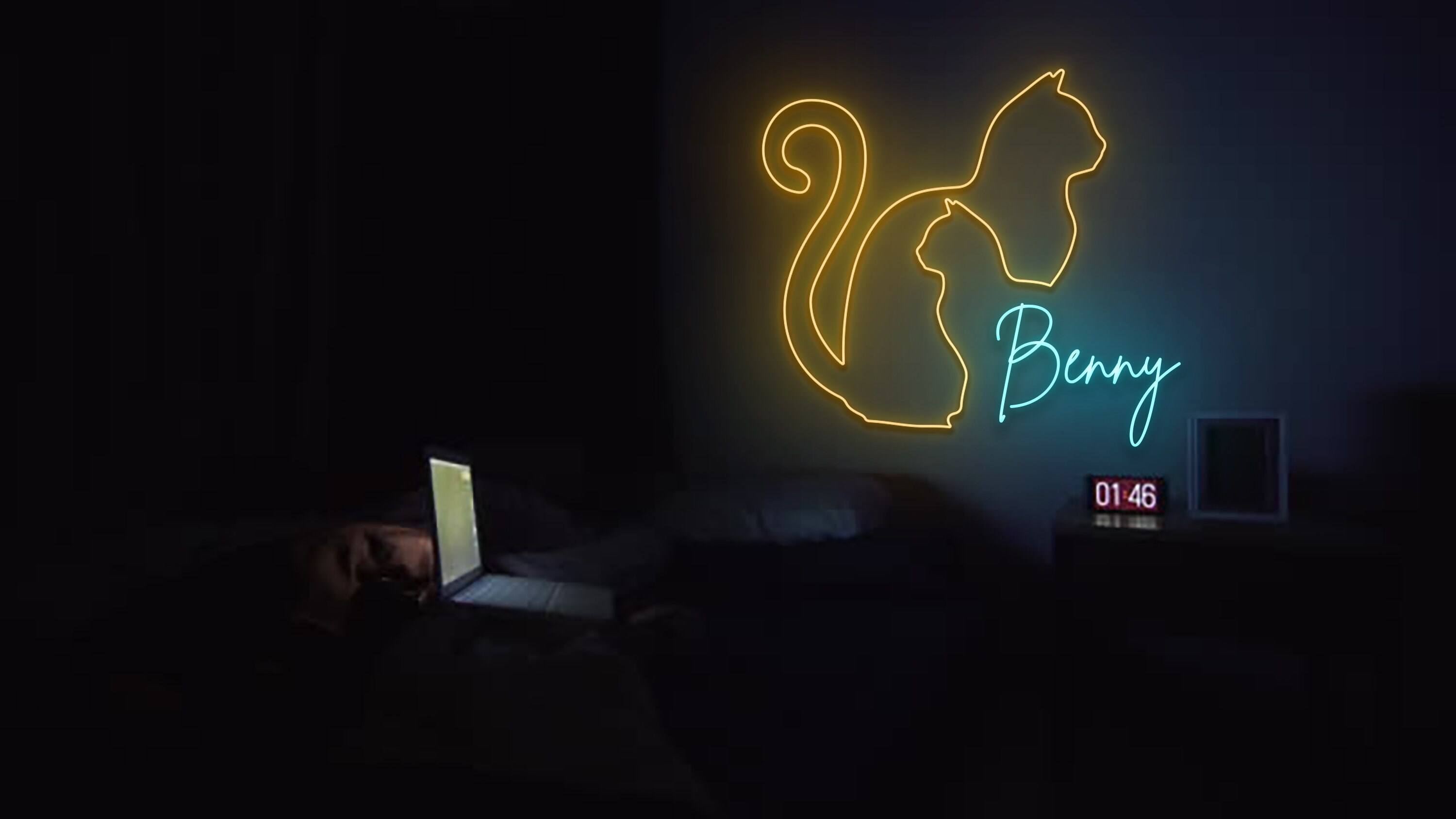 Custom Name Cat Line Art Neon Sign