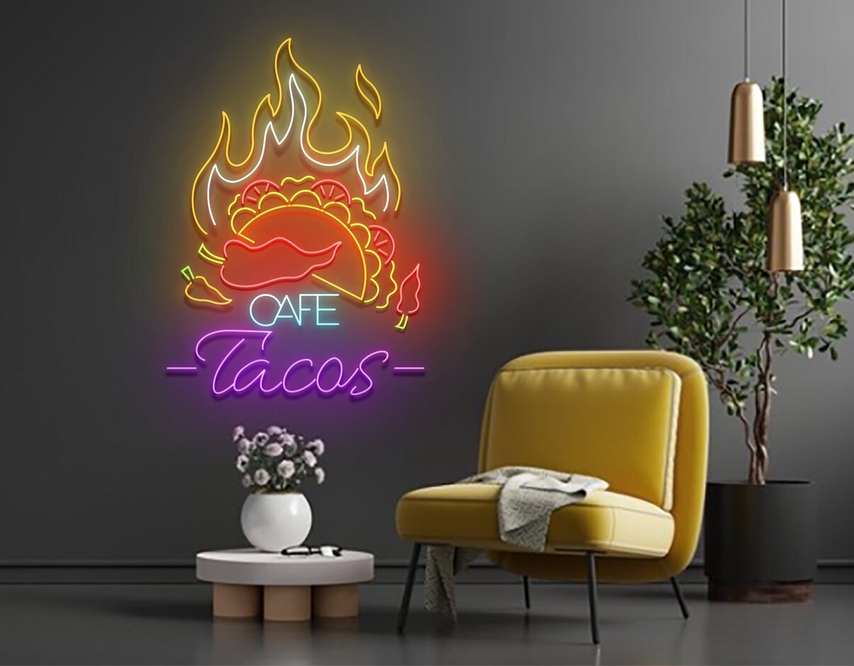 Cafe Tacos Restaurant Neon Sign Mexican Food Art