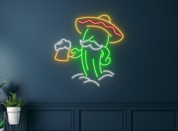 Cactus Desert Sombrero Drink Beer Neon Sign
