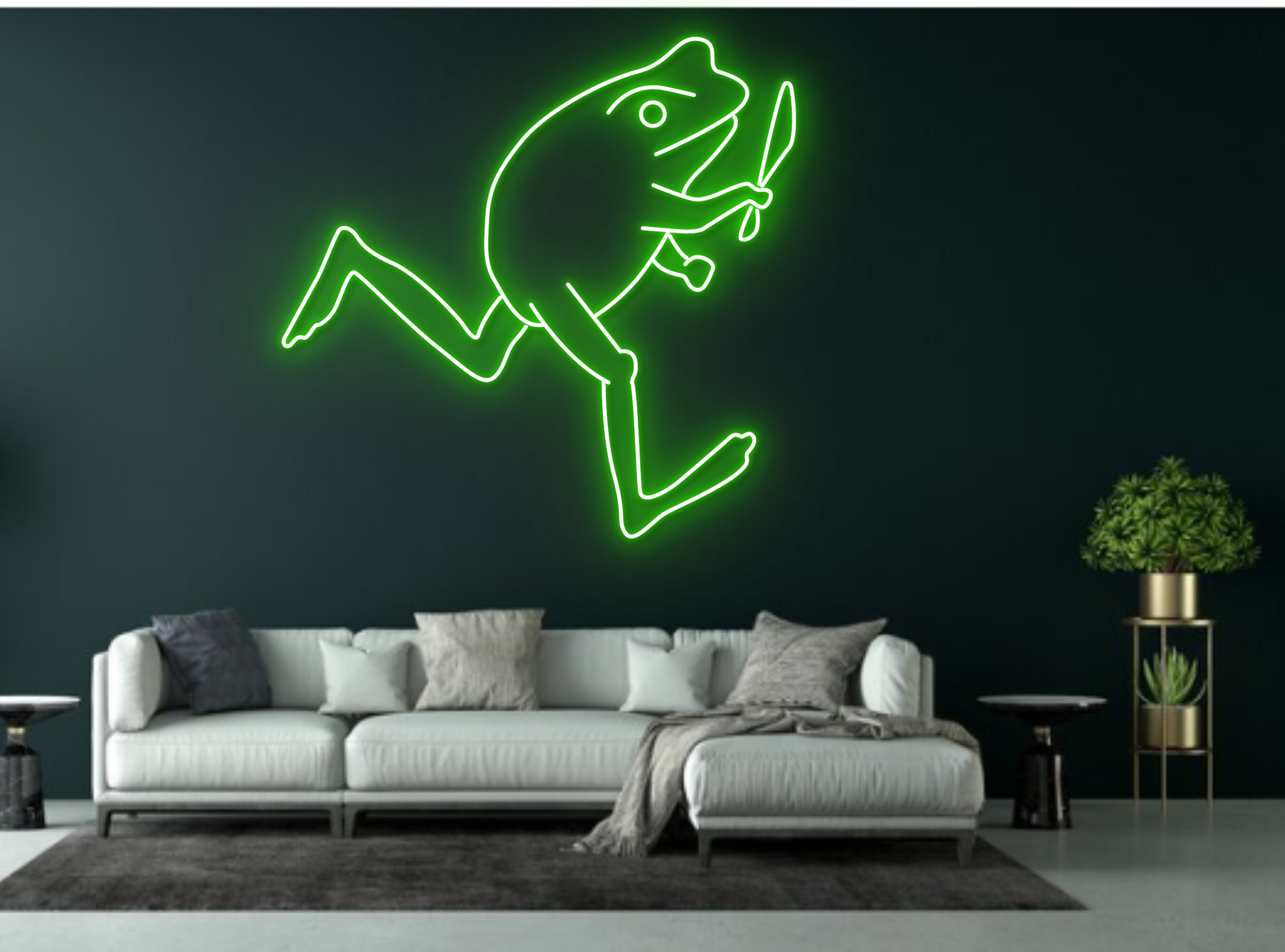Chibi Frog Hold Knife Neon Sign