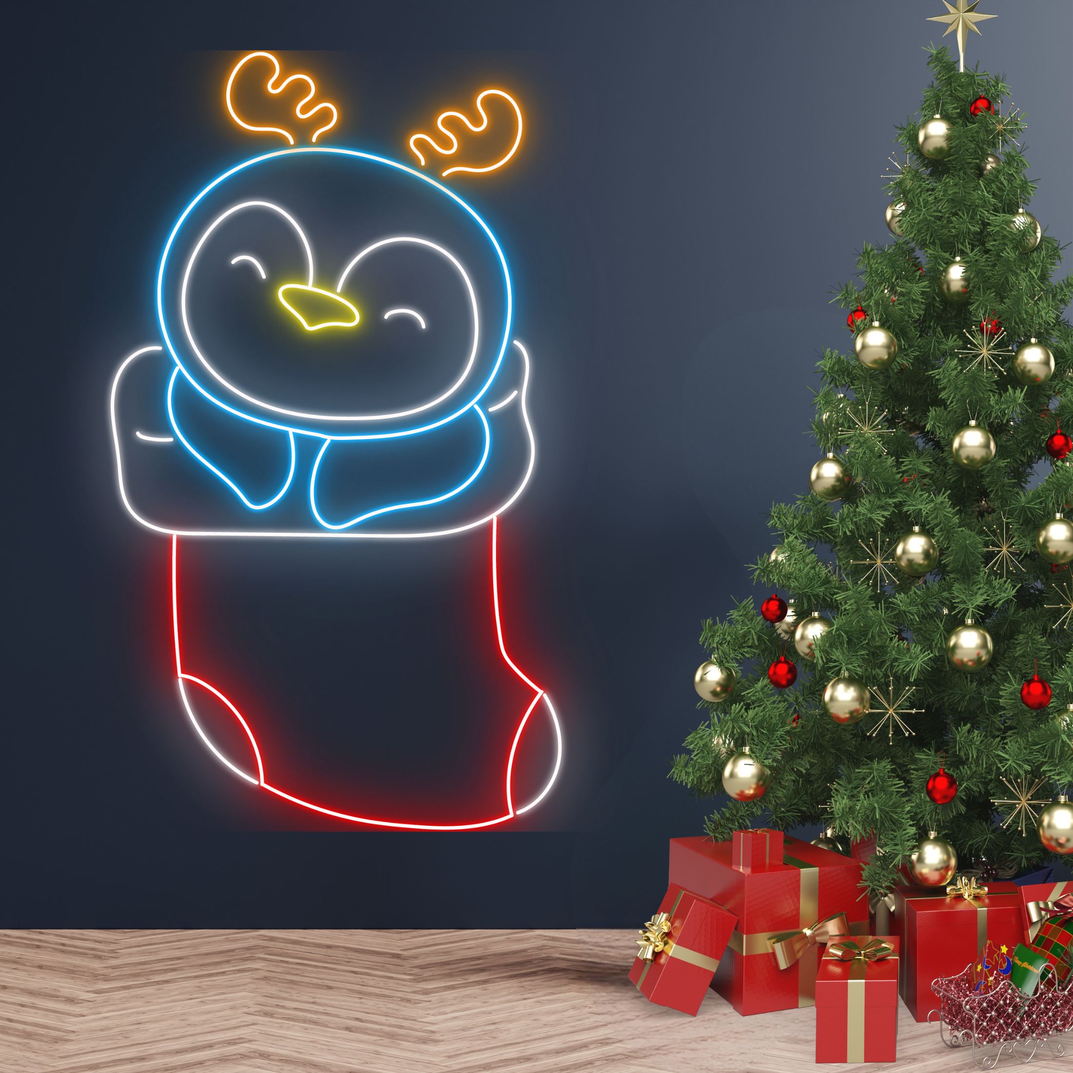 Penguin Sock Christmas Neon Sign Christmas Decoration