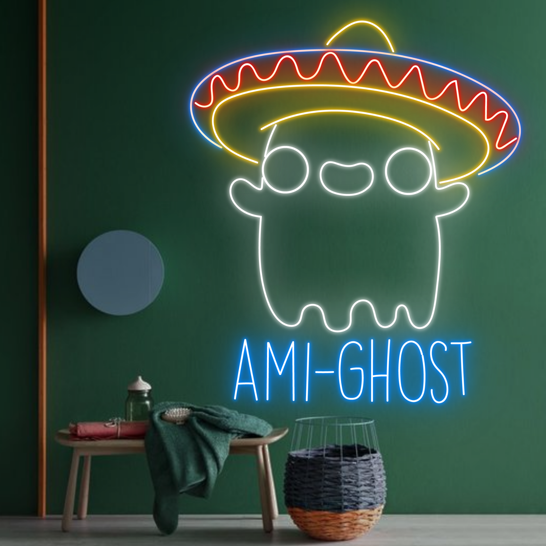 Mexican Ami Ghost Neon Signs Taco Restaurant Halloween Decor