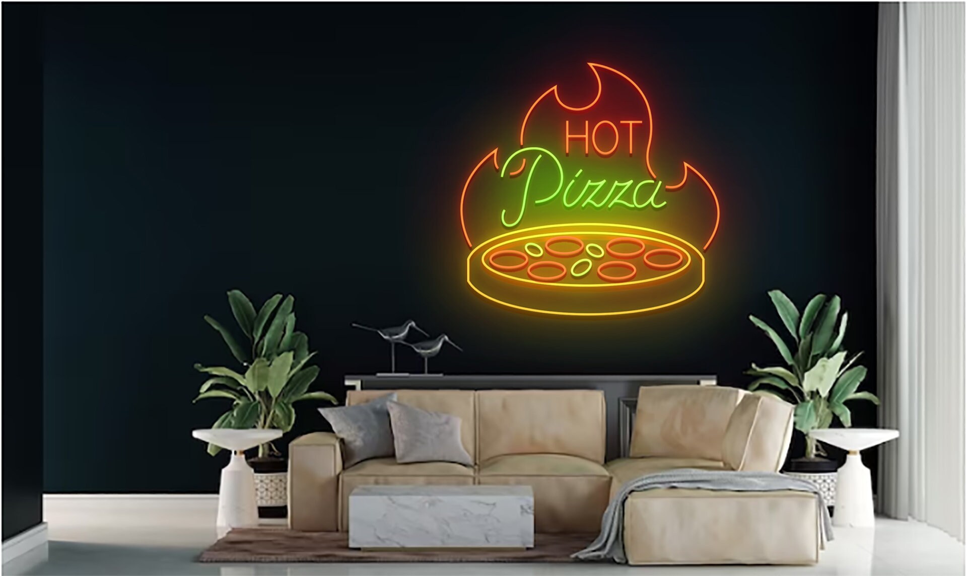 Hot Pizza Restaurant Neon Sign Pizza Restaurant Wall Decor