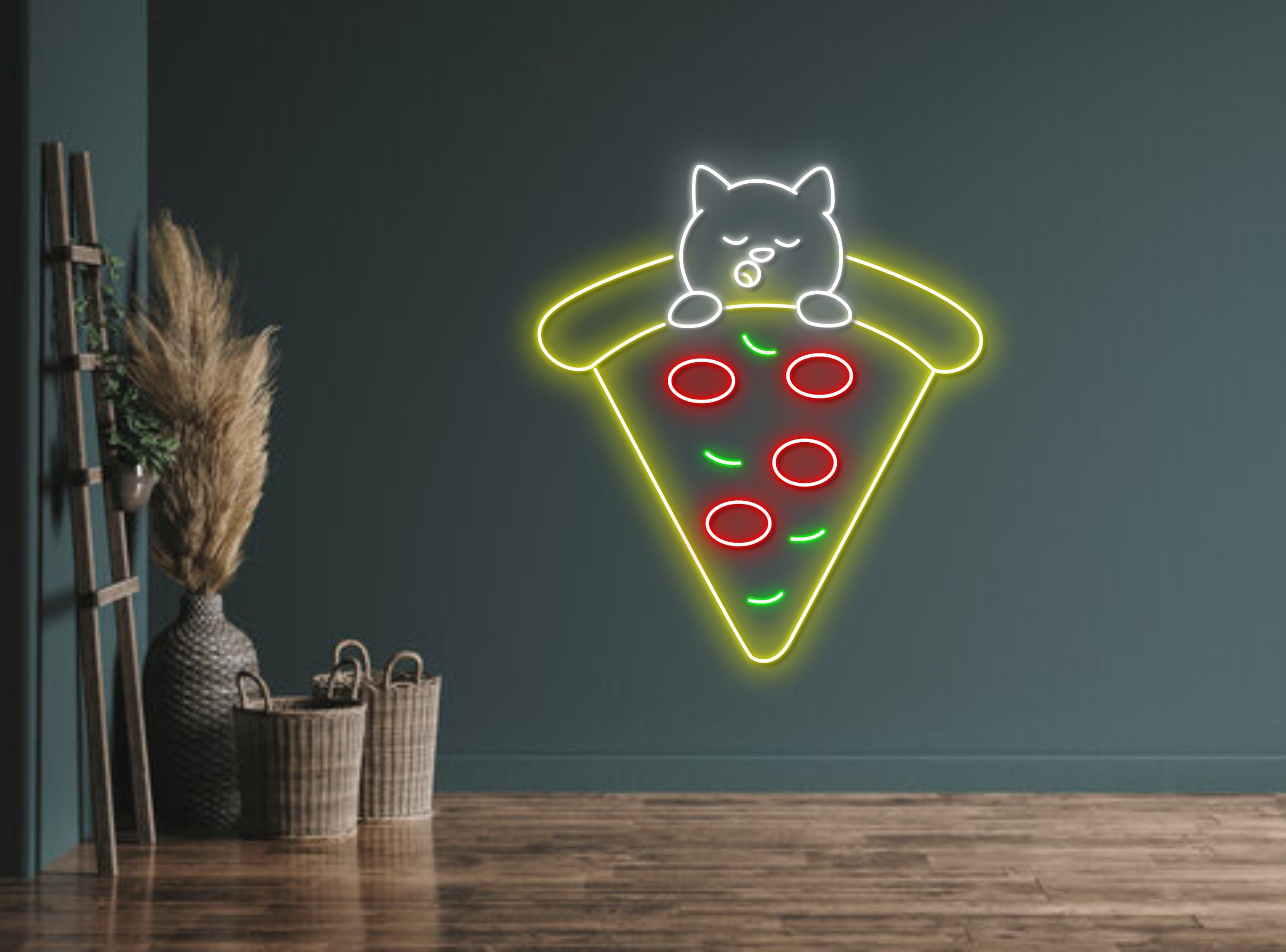Chibi Dog Sleep On Pizza Neon Sign