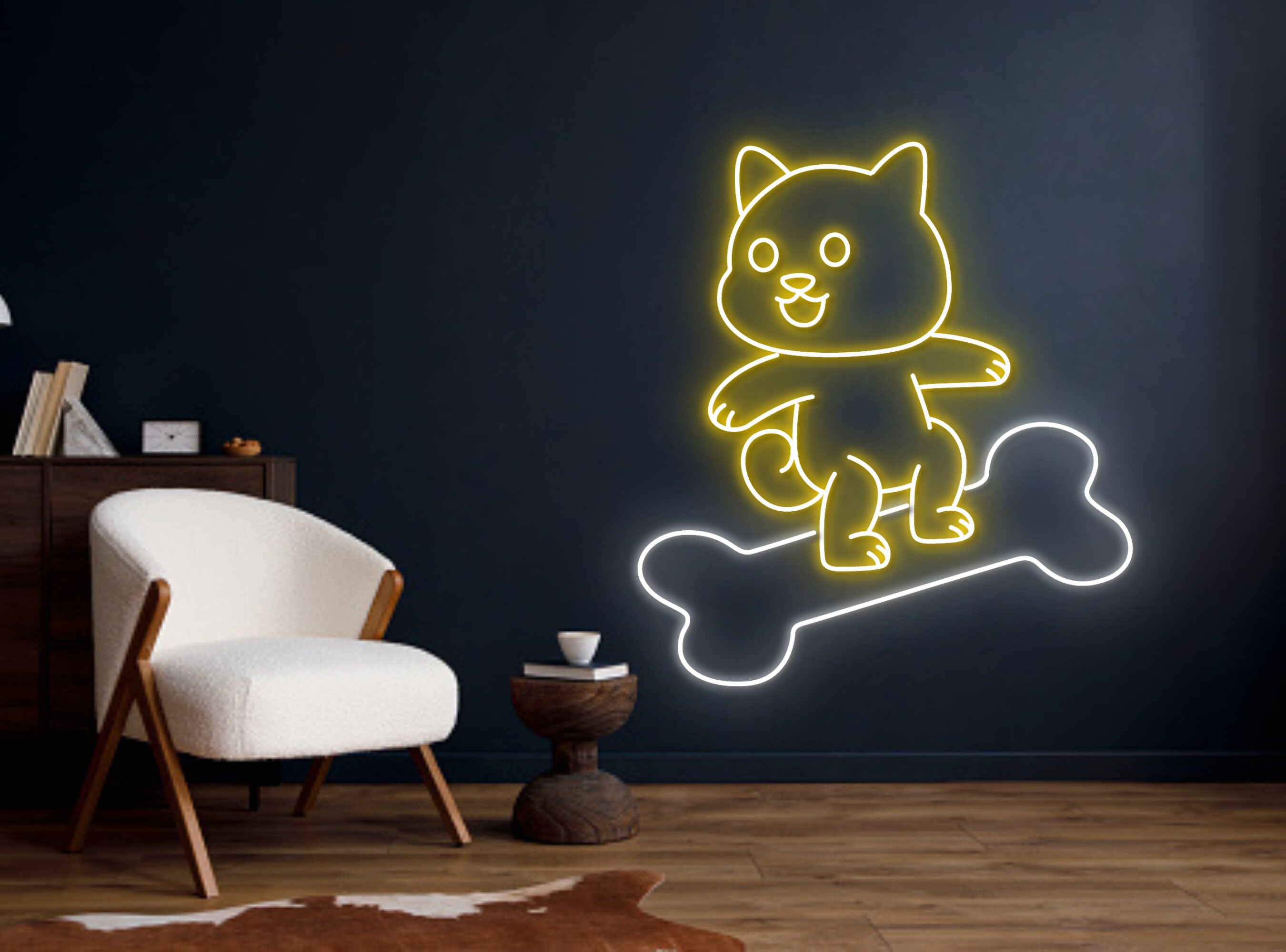 Shiba Inu Dog Skateboard Bone Neon Sign