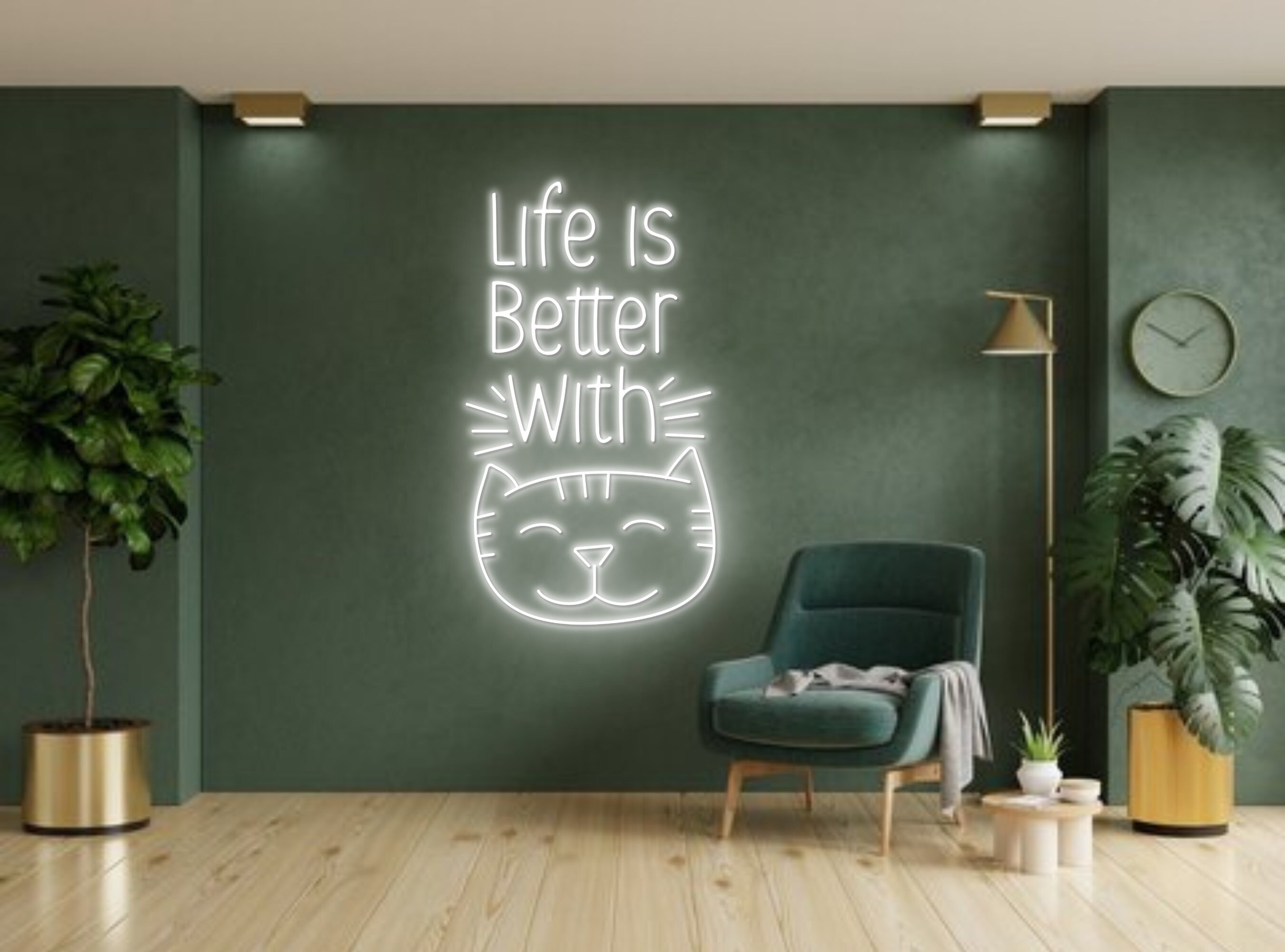 Life Is Better With Cat Head Line Art Neon Sign