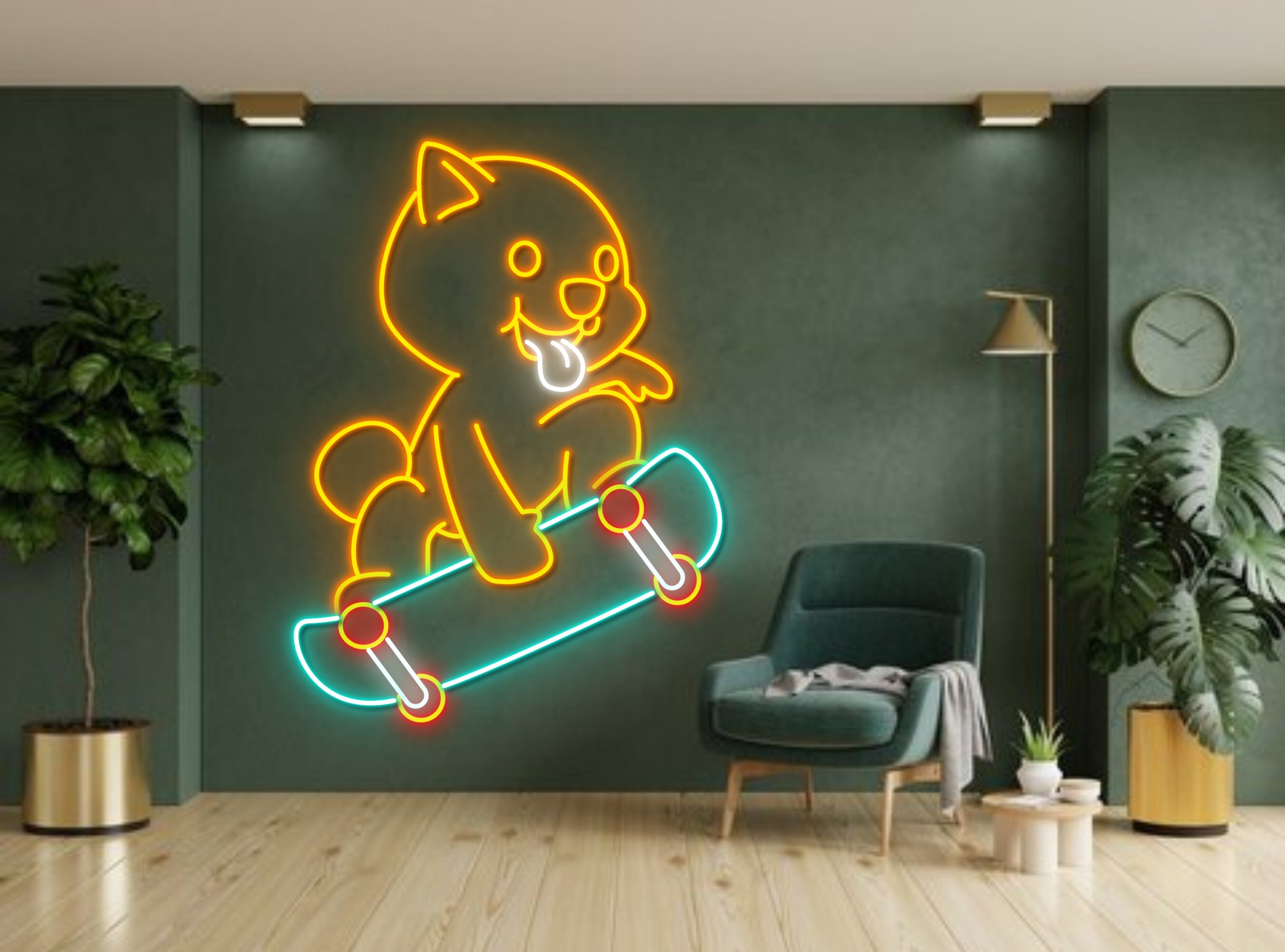 Shiba Inu Dog Skateboard Neon Sign Wall Art Decor Gift