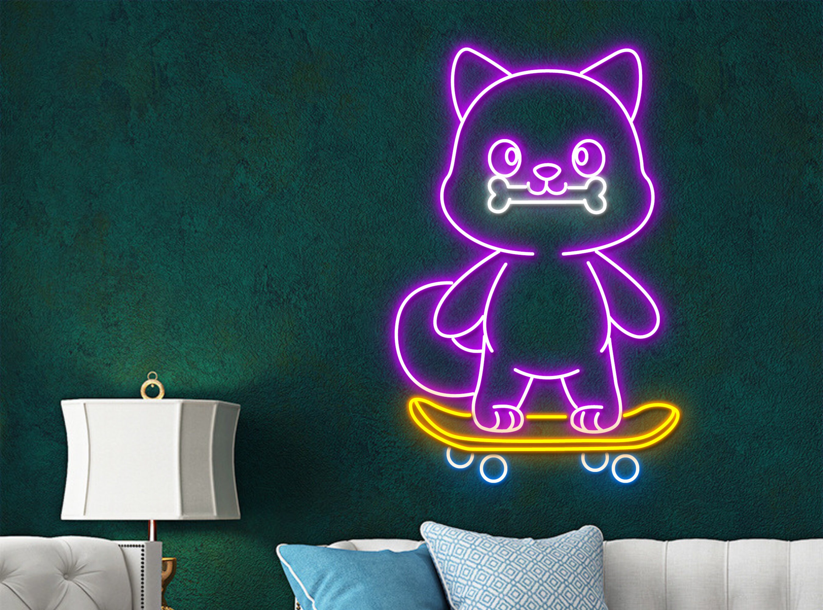 Shiba Inu Dog Skateboard Neon Sign