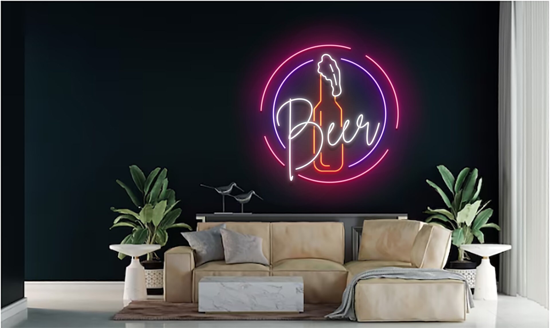 Beer Bottle Glass Foam Neon Sign