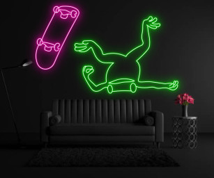 Frog Fall Down Surfing Skateboard Neon Sign Wall Art Decor