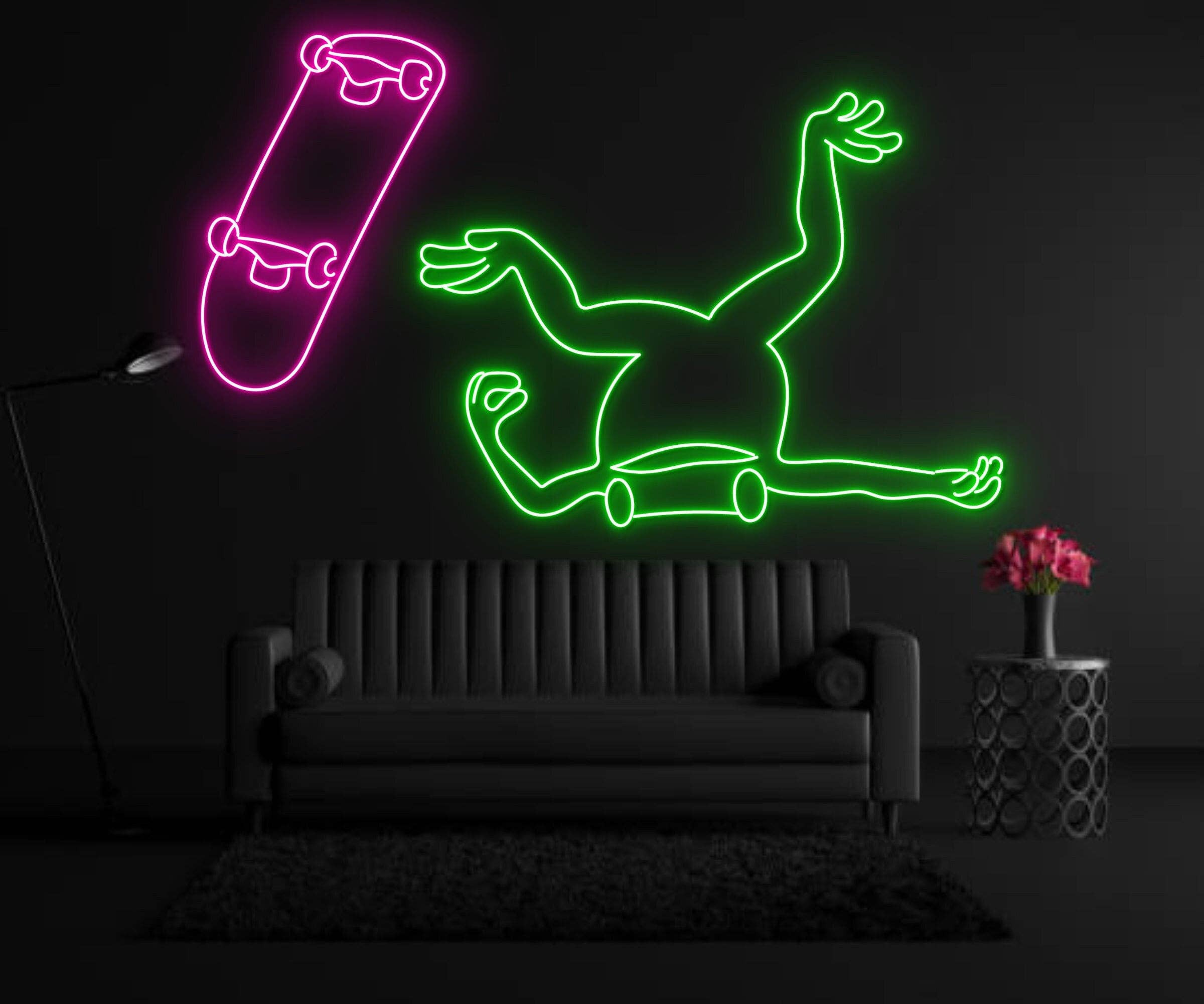 Frog Fall Down Surfing Skateboard Neon Sign Wall Art Decor