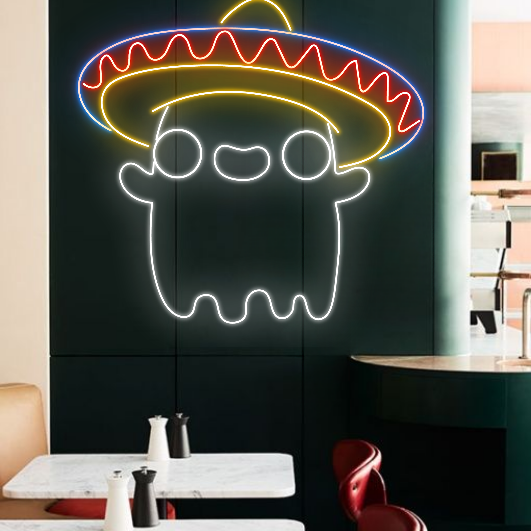 Mexican Hat Ghost Neon Signs Taco Restaurant Halloween Decor