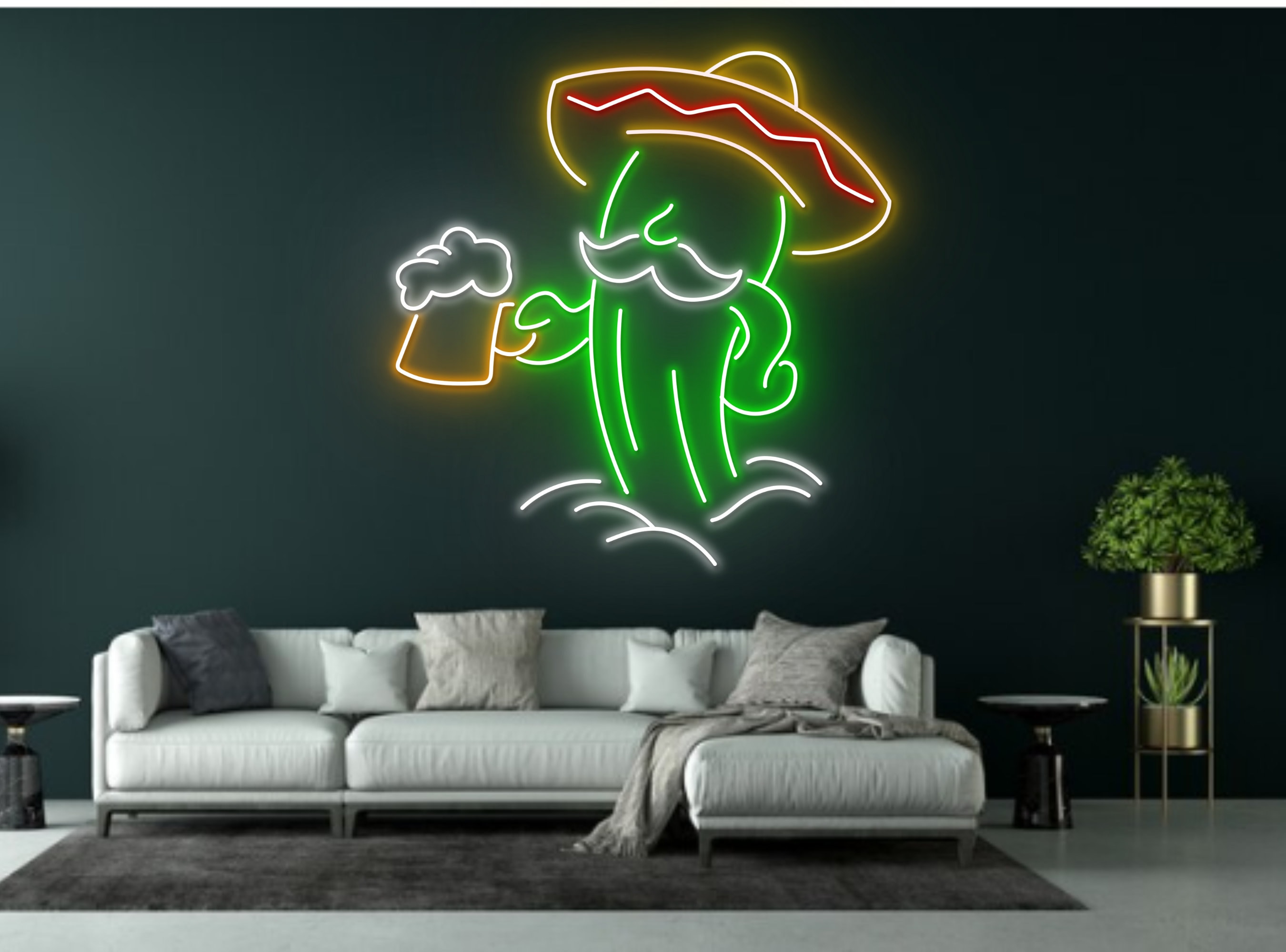 Cactus Desert Sombrero Drink Beer Neon Sign