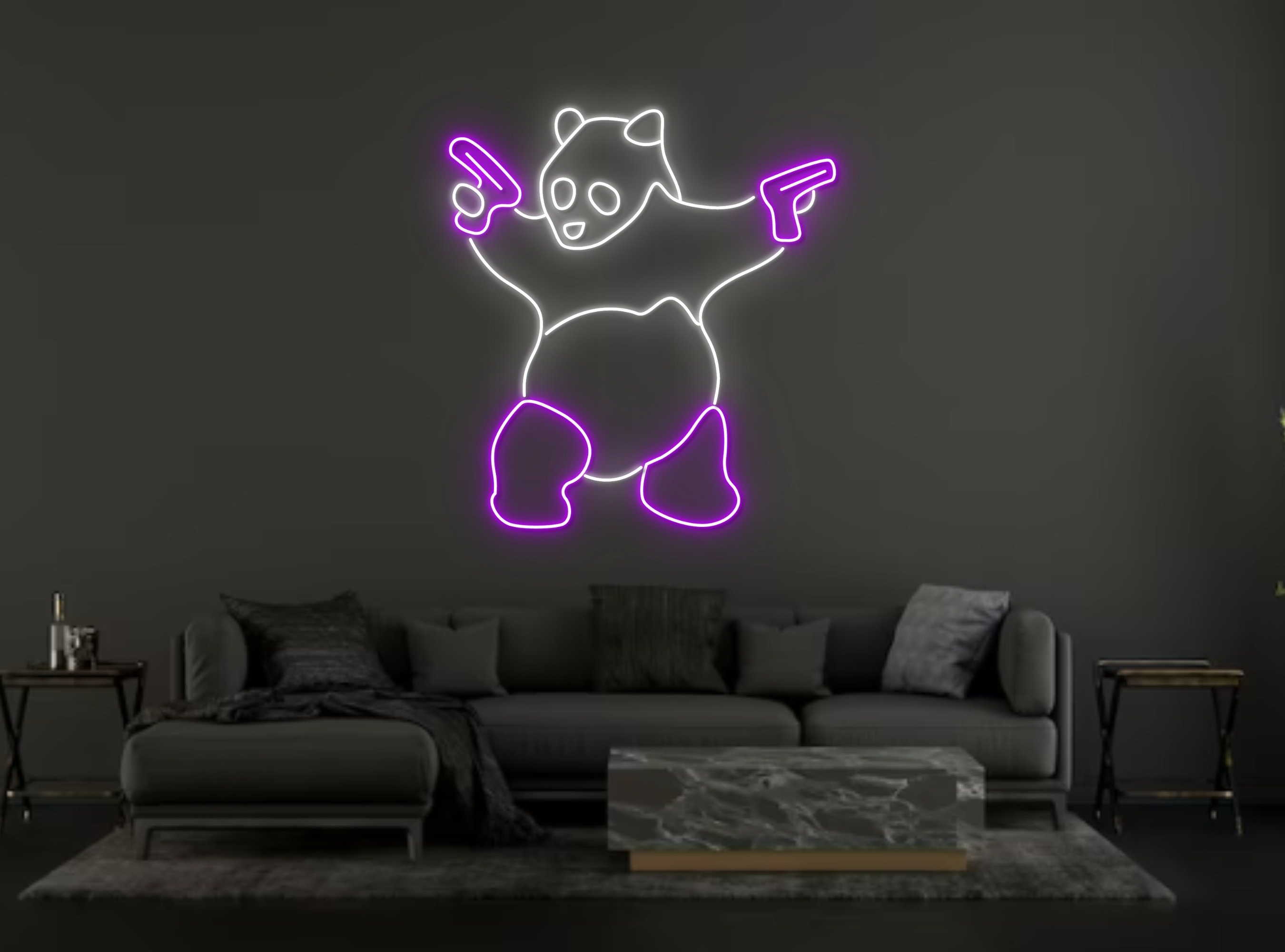 Panda With Gun Neon Sign Decoration Gift