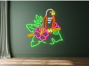 Parrot And Tropical Flowers Neon Sign