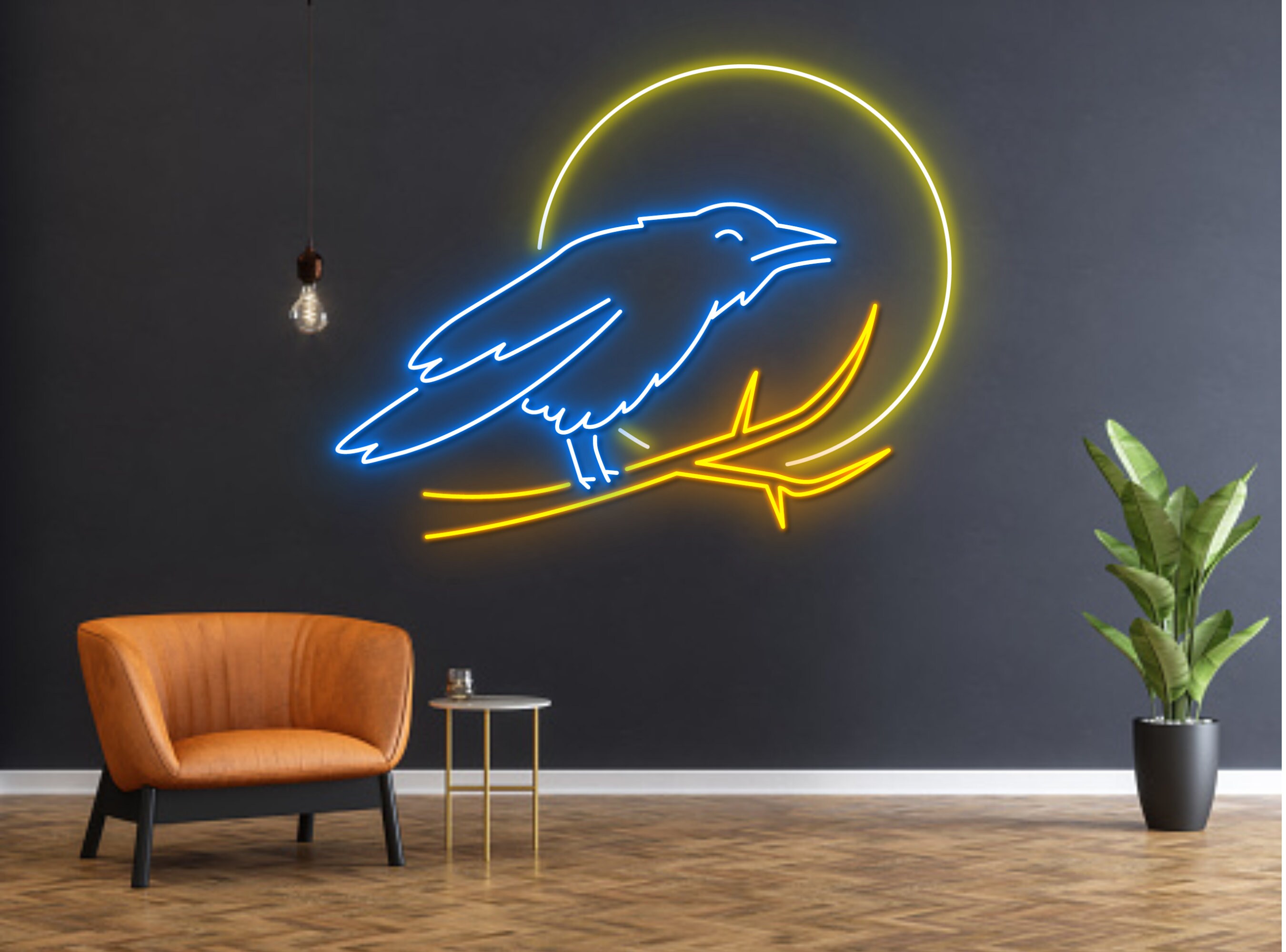 Crow Sitting On Branch Neon Sign