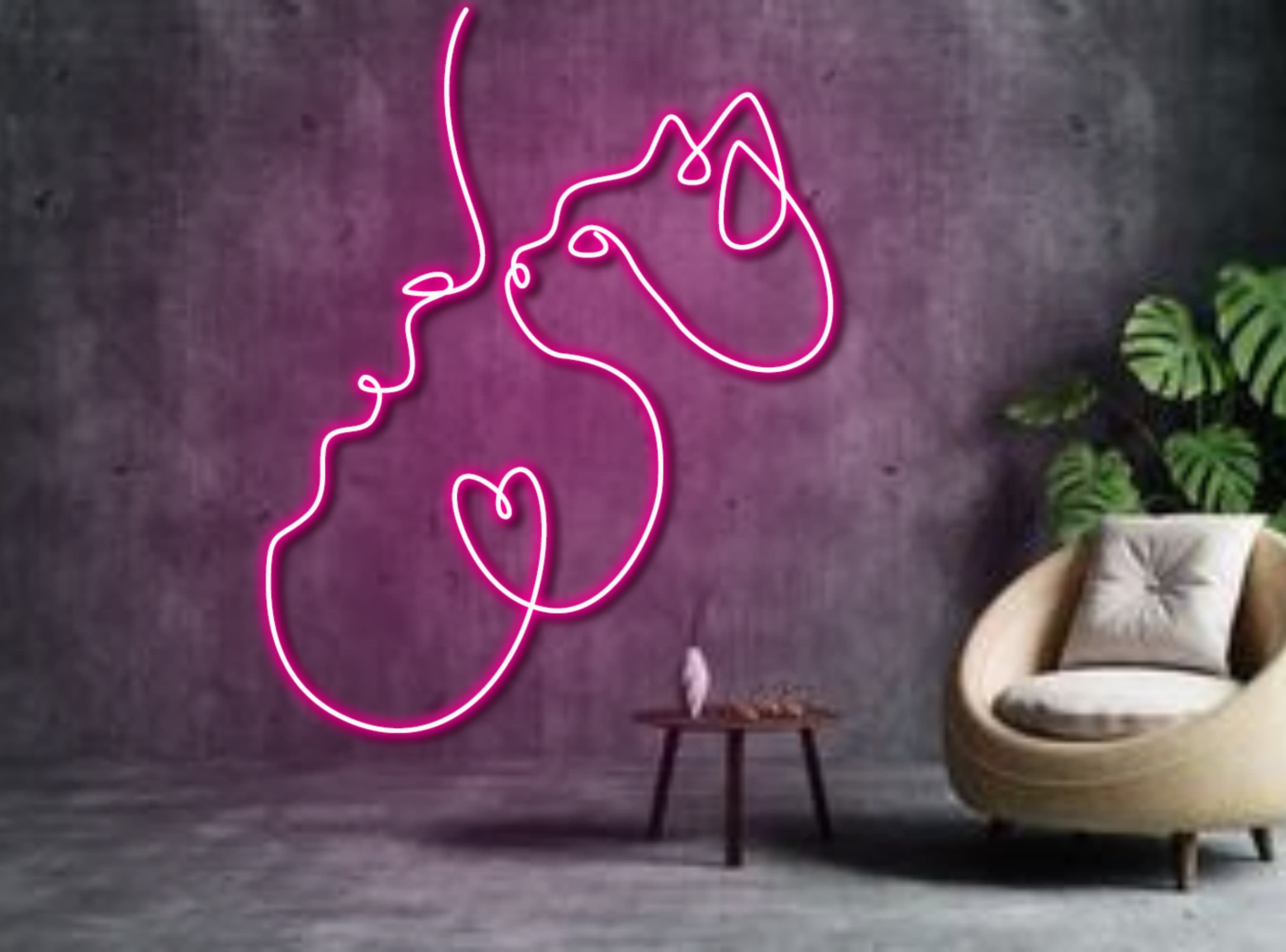 Woman and Cat Line Art Neon Sign