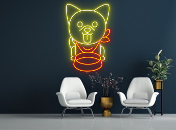 Chibi Dog Hungry Neon Sign