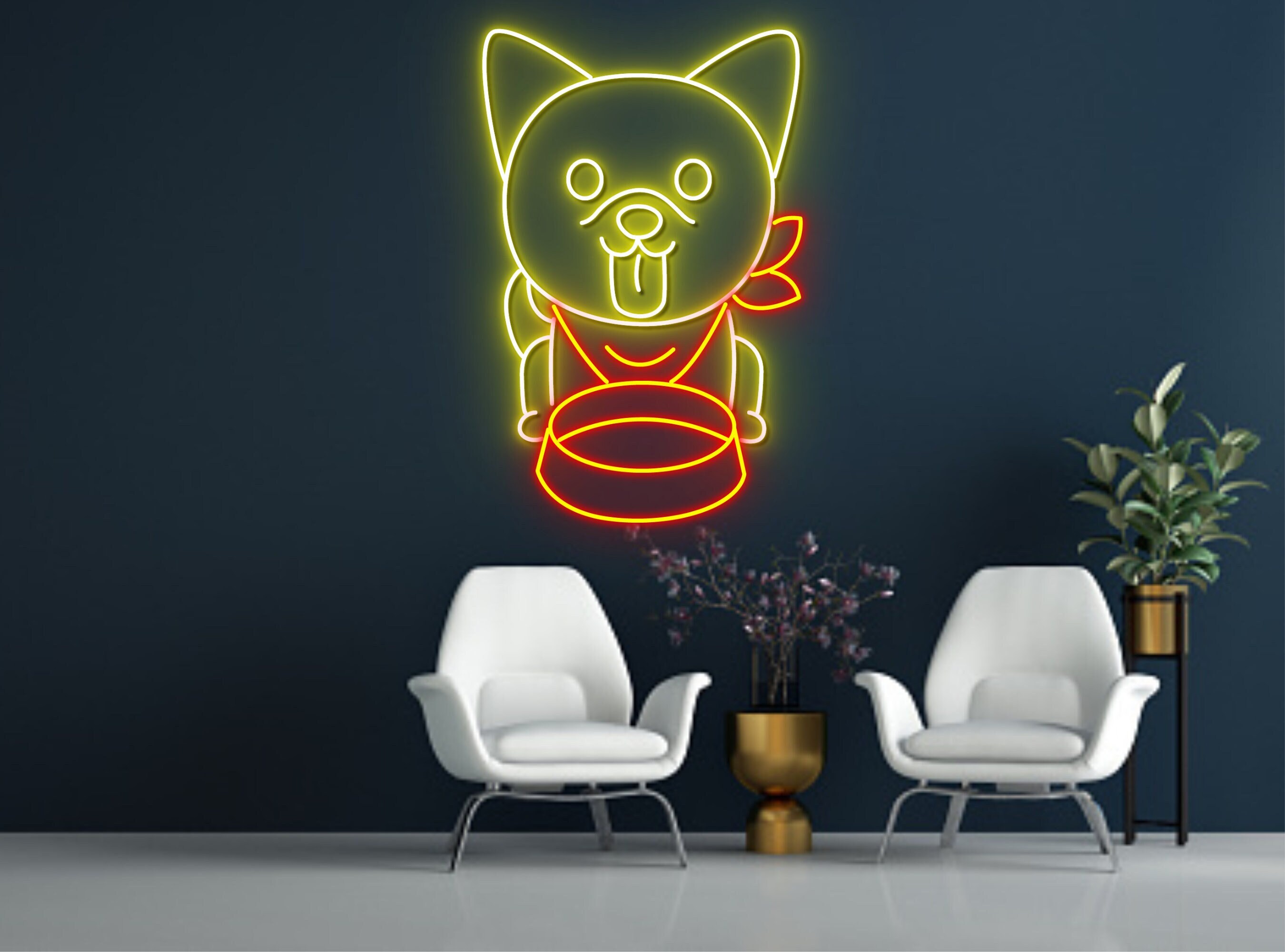 Chibi Dog Hungry Neon Sign