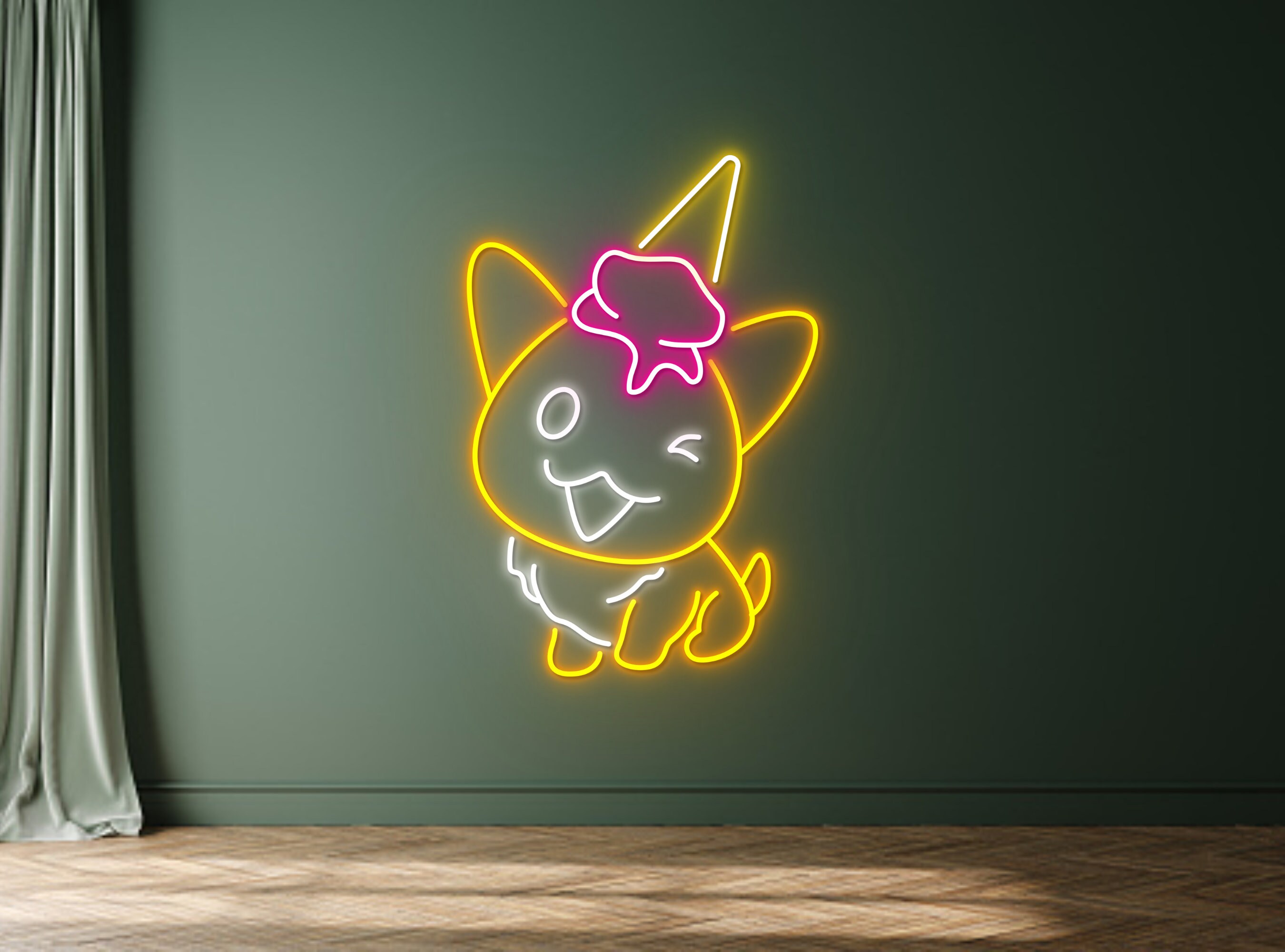 Cute Corgi With Ice Cream On Head Neon Sign