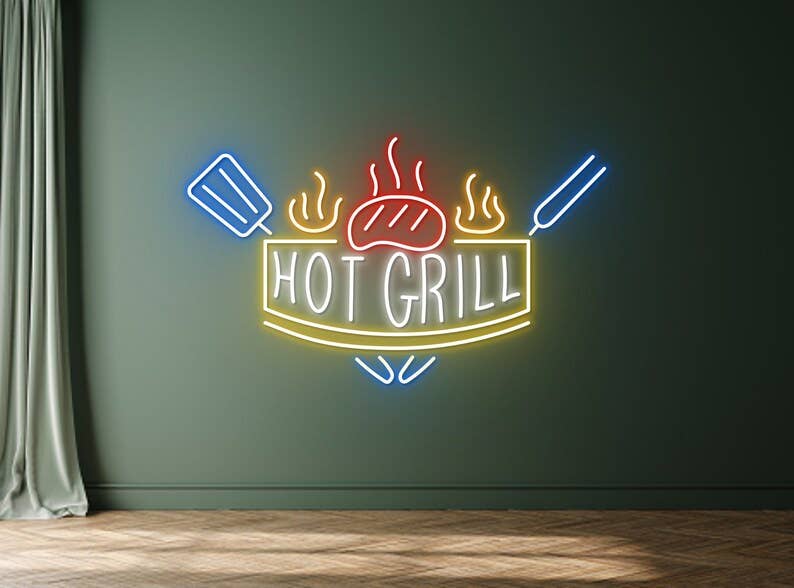 Hot Grill BBQ Restaurant Neon Sign