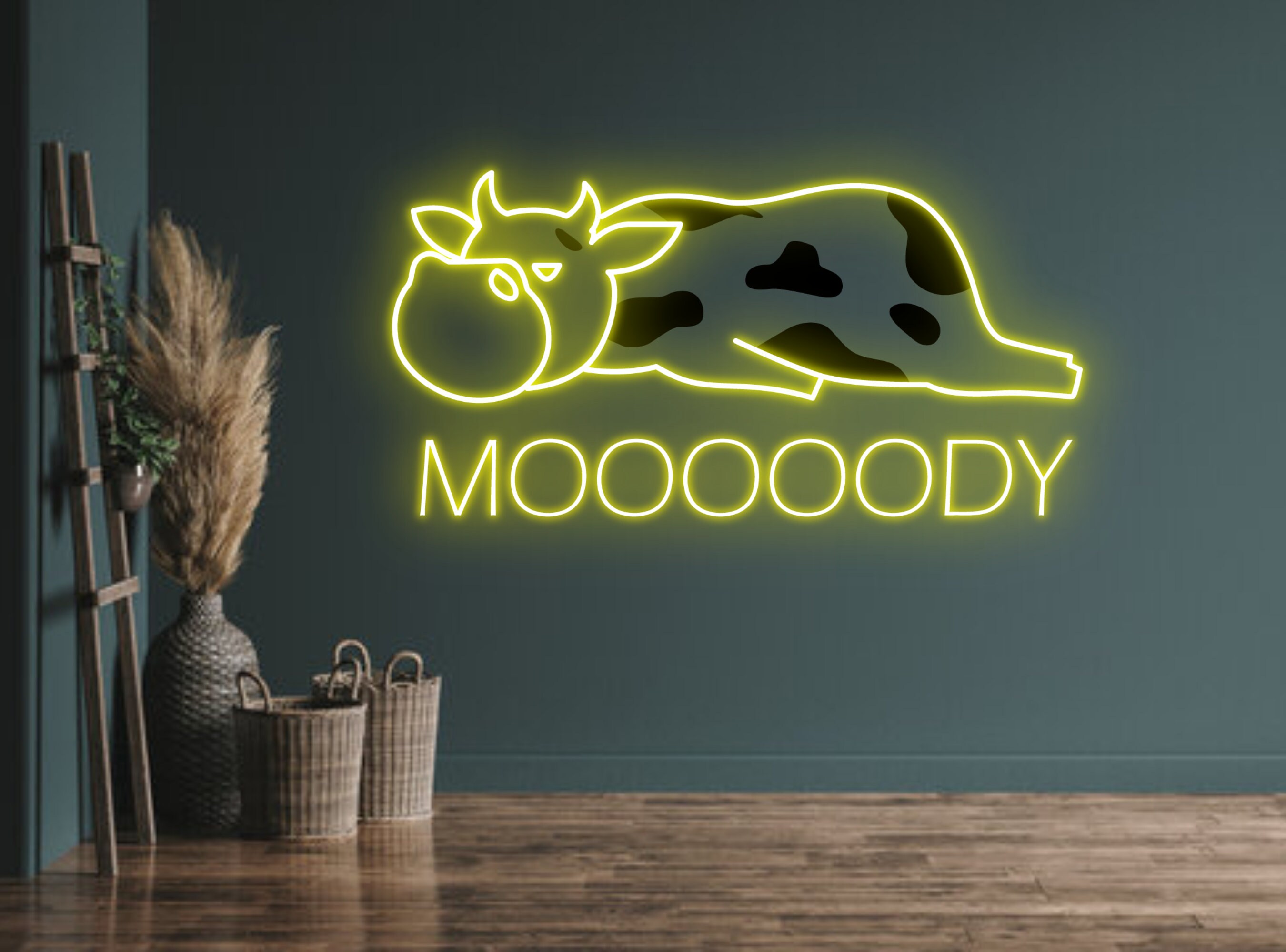 Moody Cow Lying Neon Sign