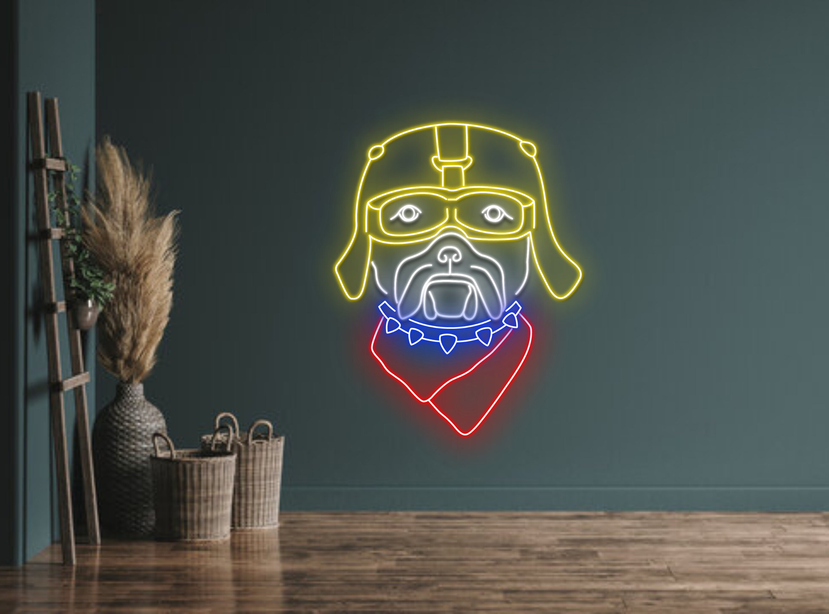 French Bulldog With Motorbike Helmet Neon Sign