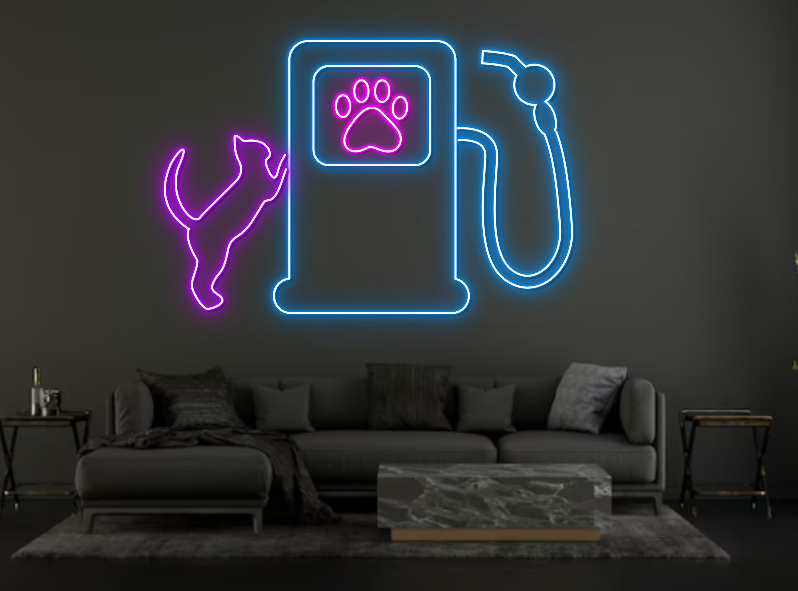Cat In Gas Station Neon Sign Handmade Neon