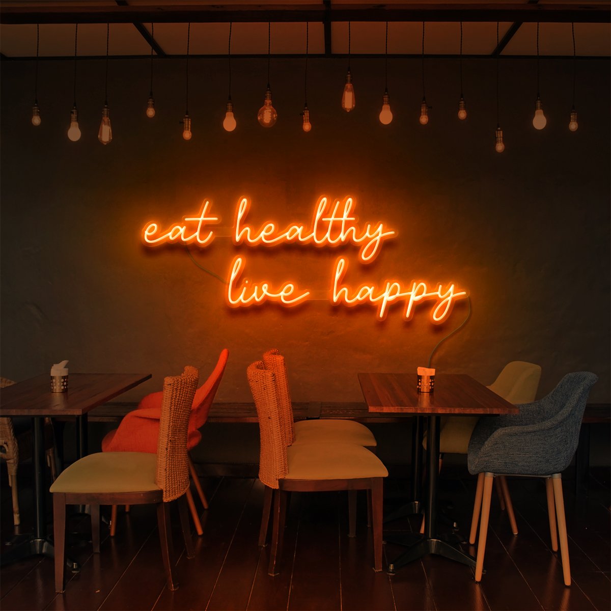Eat Healthy, Live Happy Neon Sign