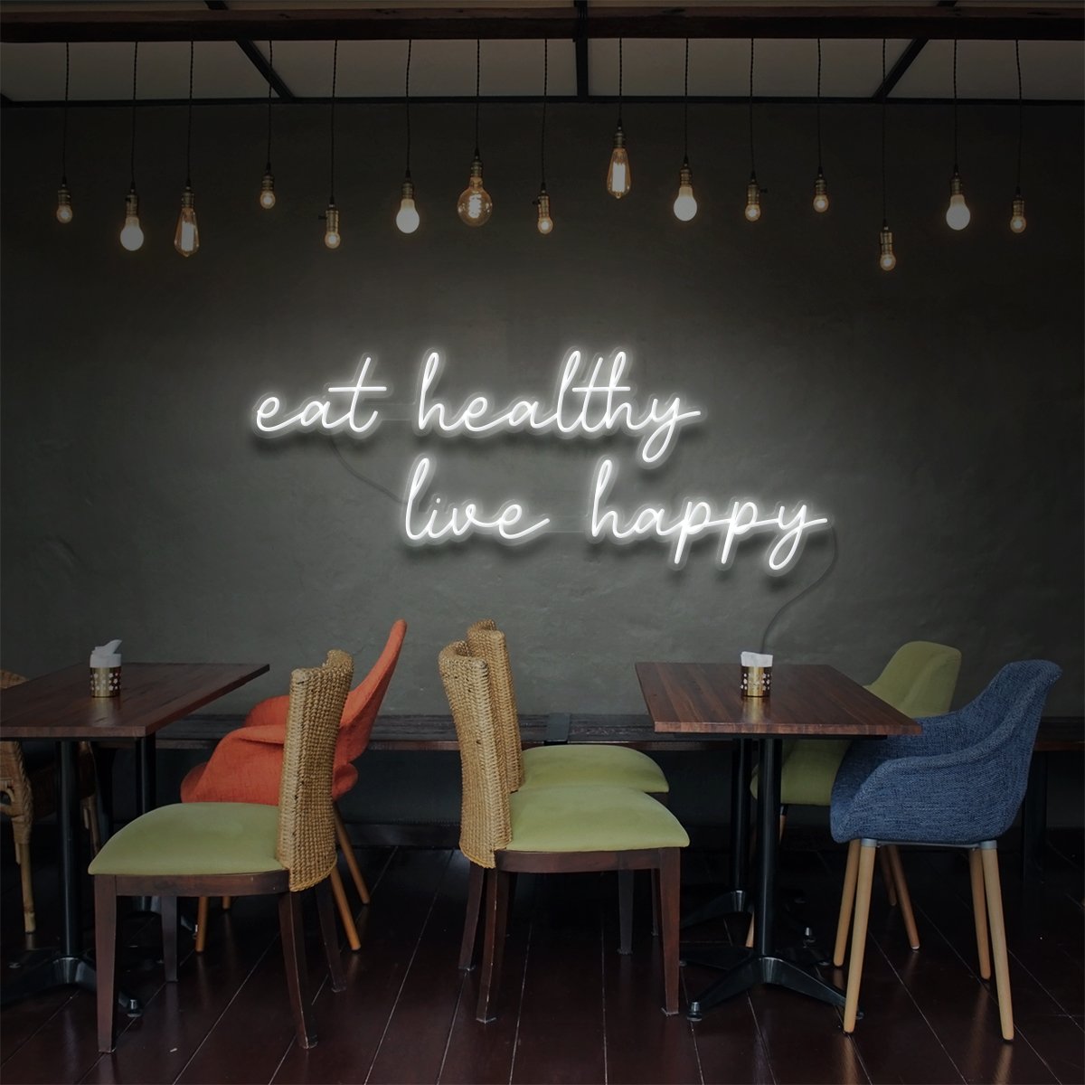 Eat Healthy, Live Happy Neon Sign