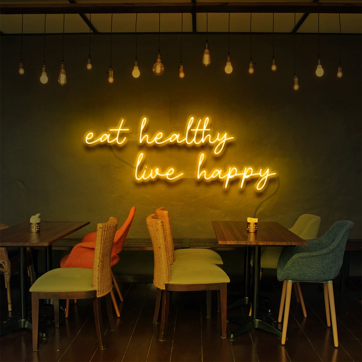 Eat Healthy, Live Happy Neon Sign