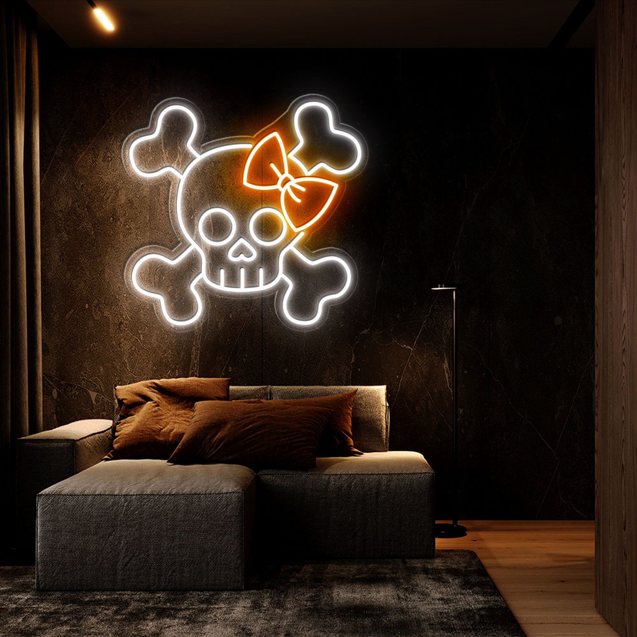 Skull Crossbones Neon Sign Halloween Wall Art