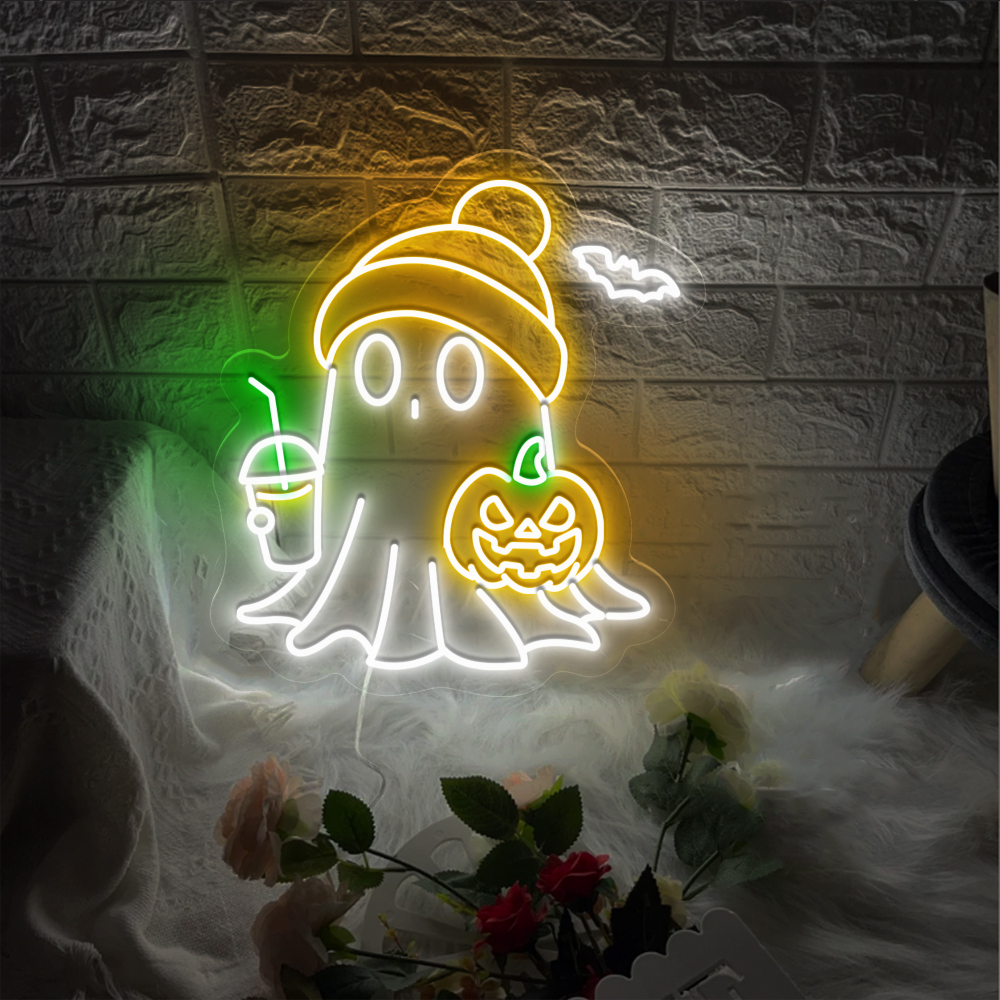 Ghost Drink Bubble Tea Neon Sign Halloween Decor
