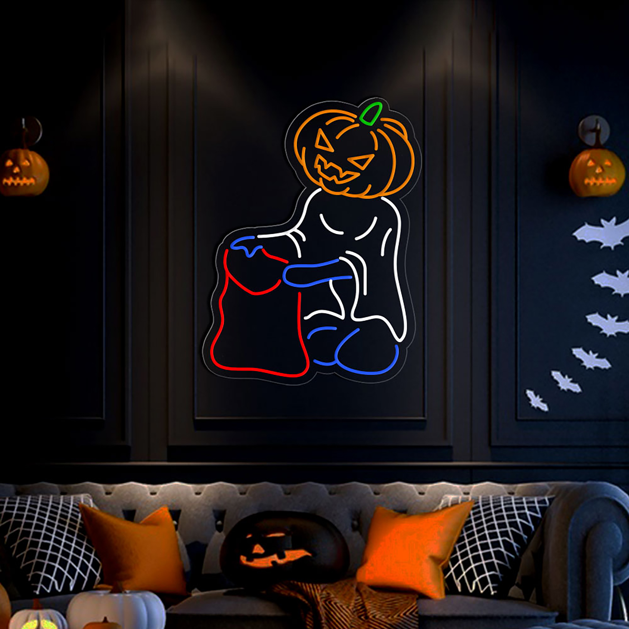 Trick or Treat Spooky Neon Sign Halloween Wall Art Decor