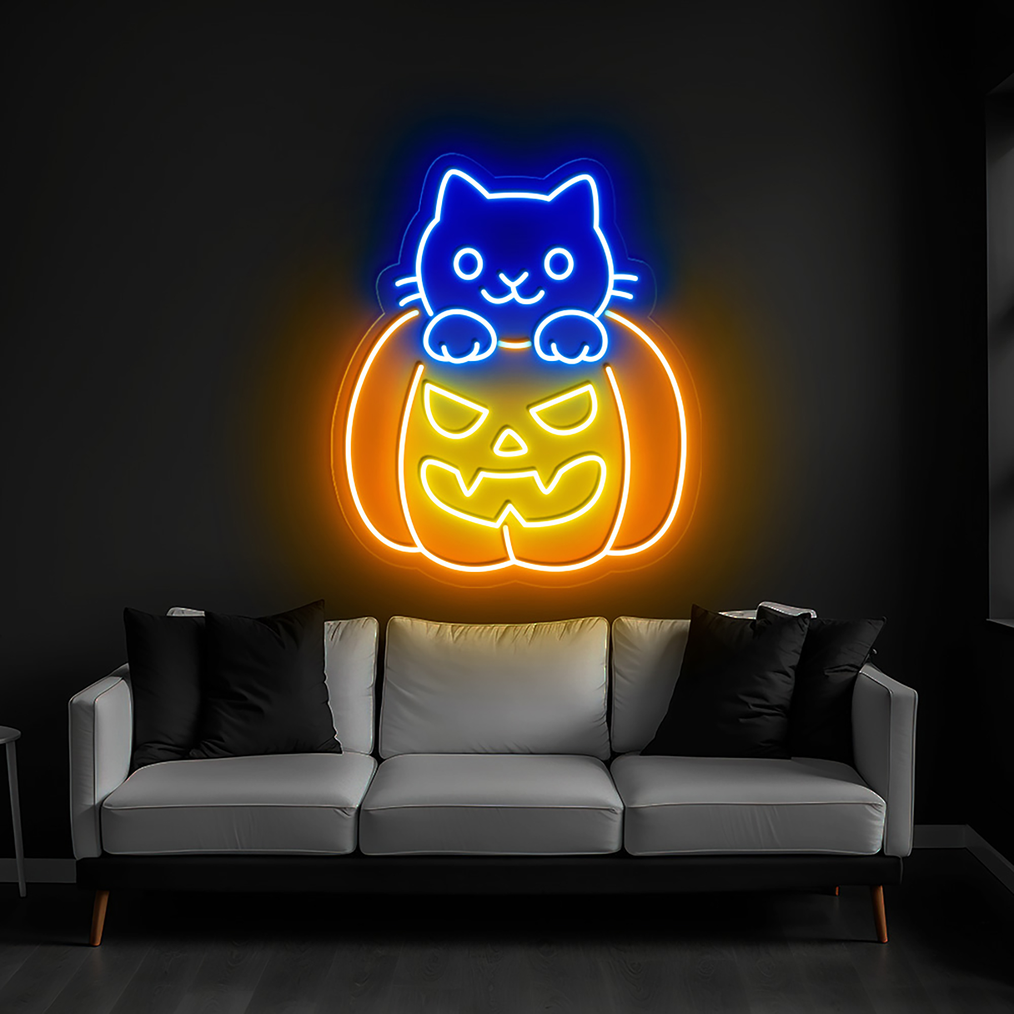 Cat Pumpkin Neon Sign Halloween Wall Art Decor
