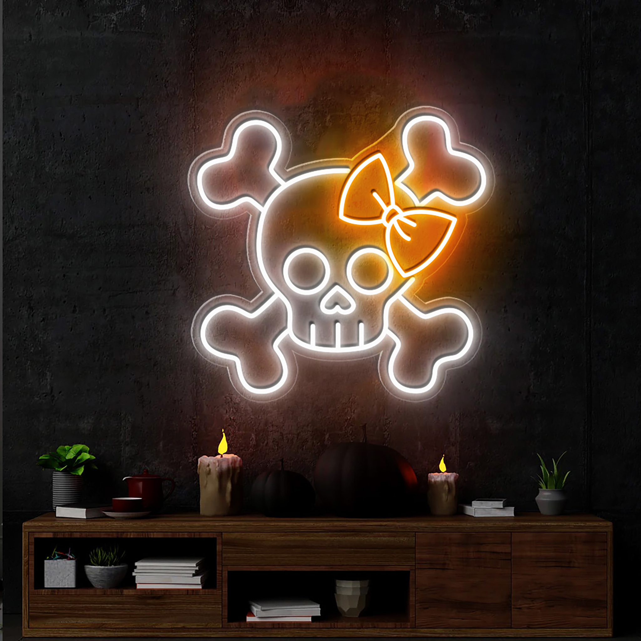 Skull Crossbones Neon Sign Halloween Wall Art