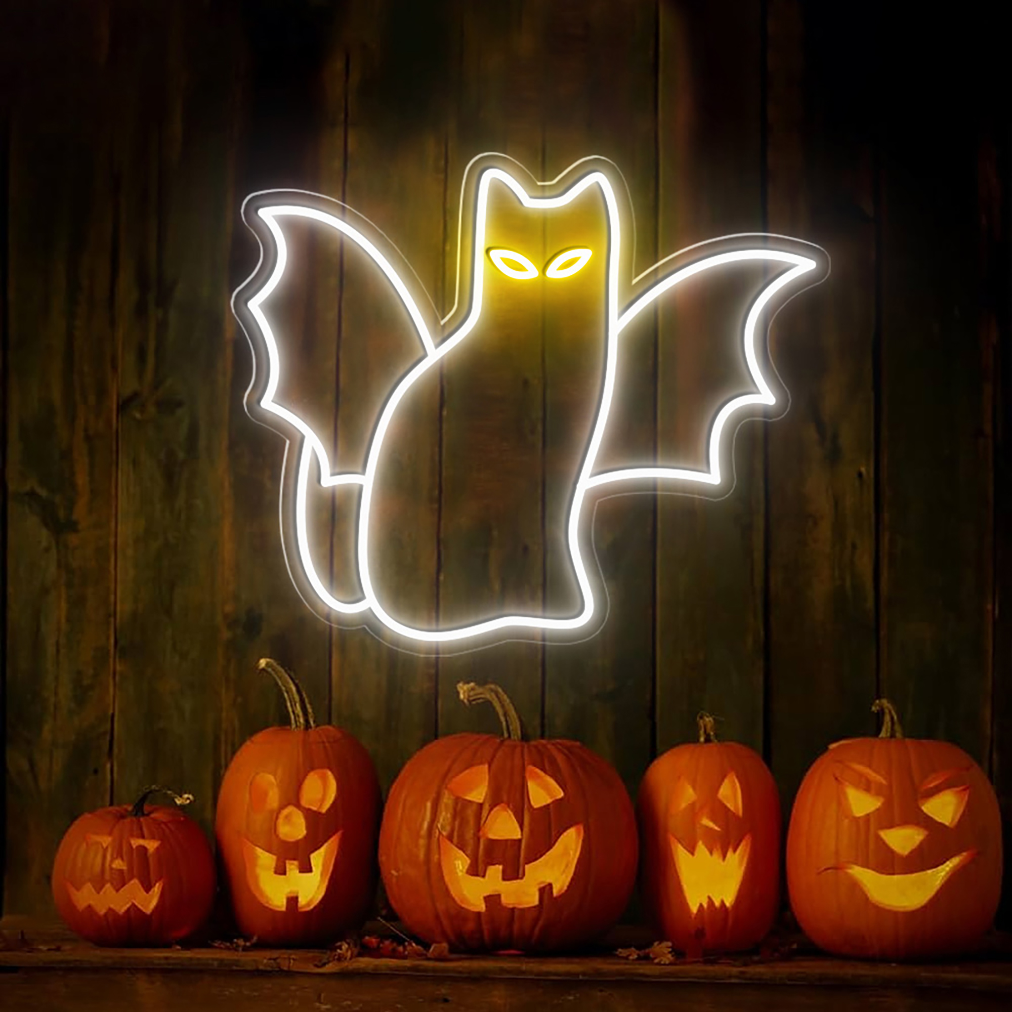 Cat Bat Neon Sign Halloween Wall Art Decor