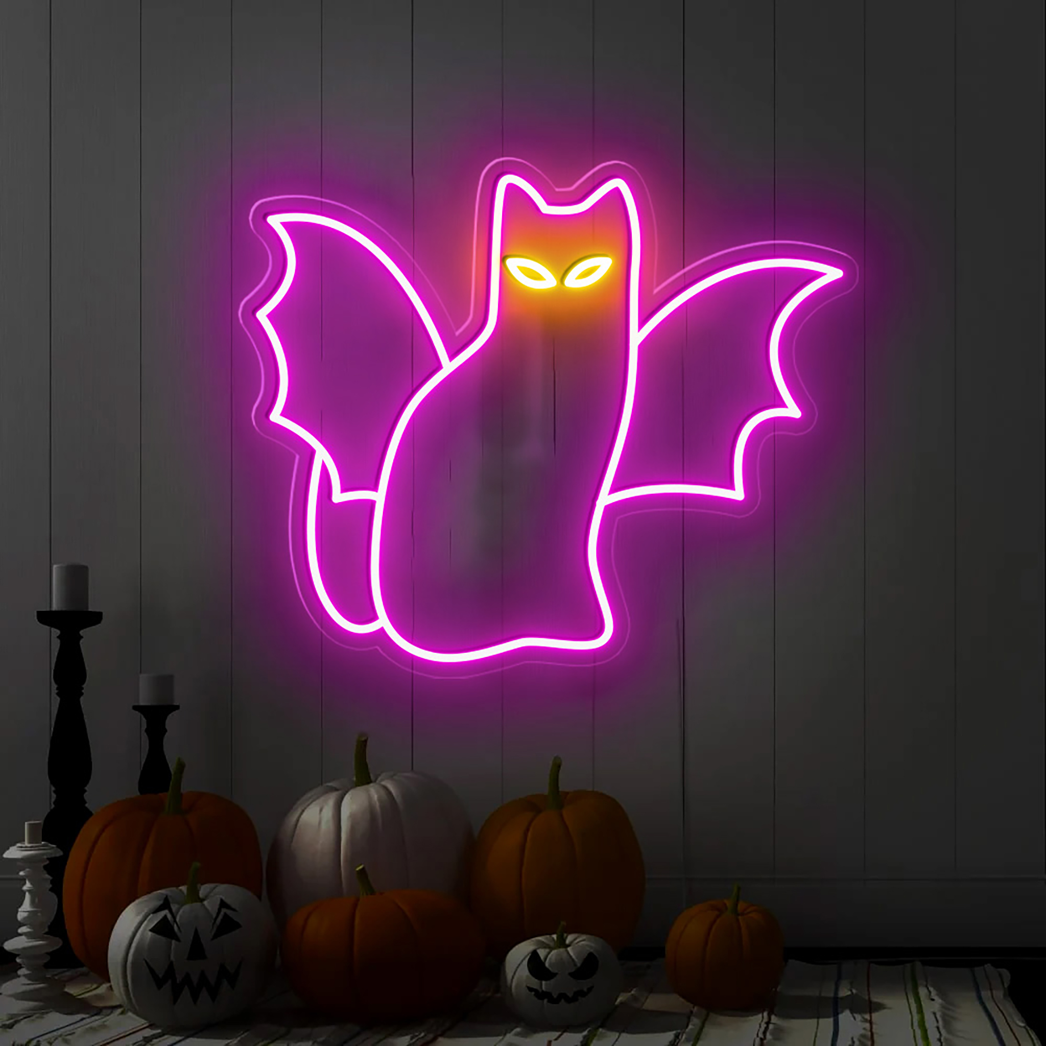 Cat Bat Neon Sign Halloween Wall Art Decor
